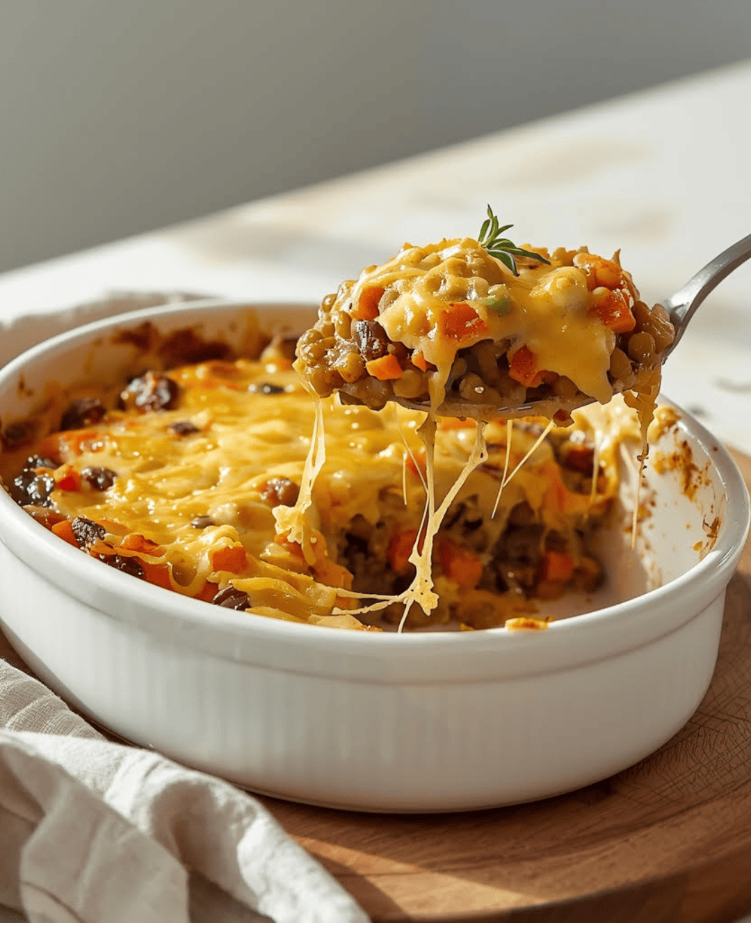 Hachis de lentilles et légumes gratinés au fromage
