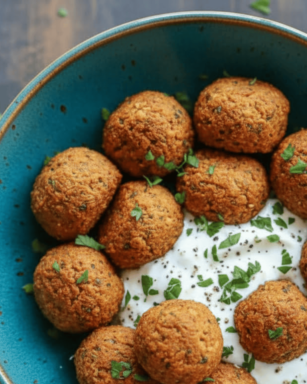 Boulettes de patates douces et pois chiches, sauce yaourt citronné
