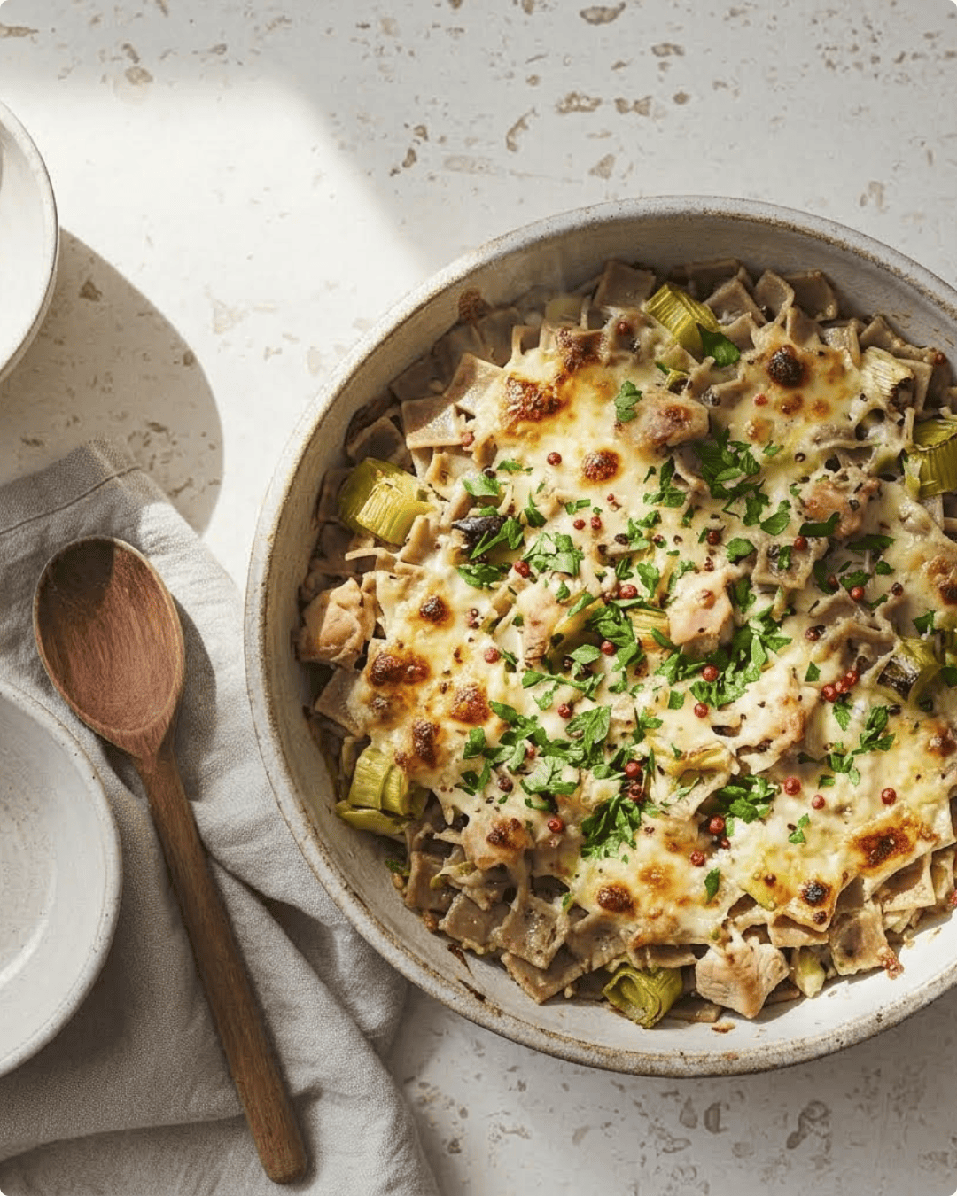 Croziflette poireaux et poulet