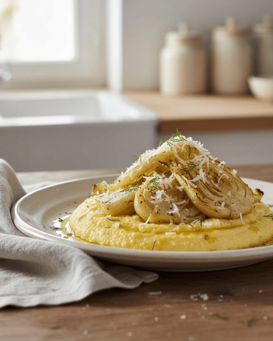 Polenta crémeuse fenouil rôti et parmesan