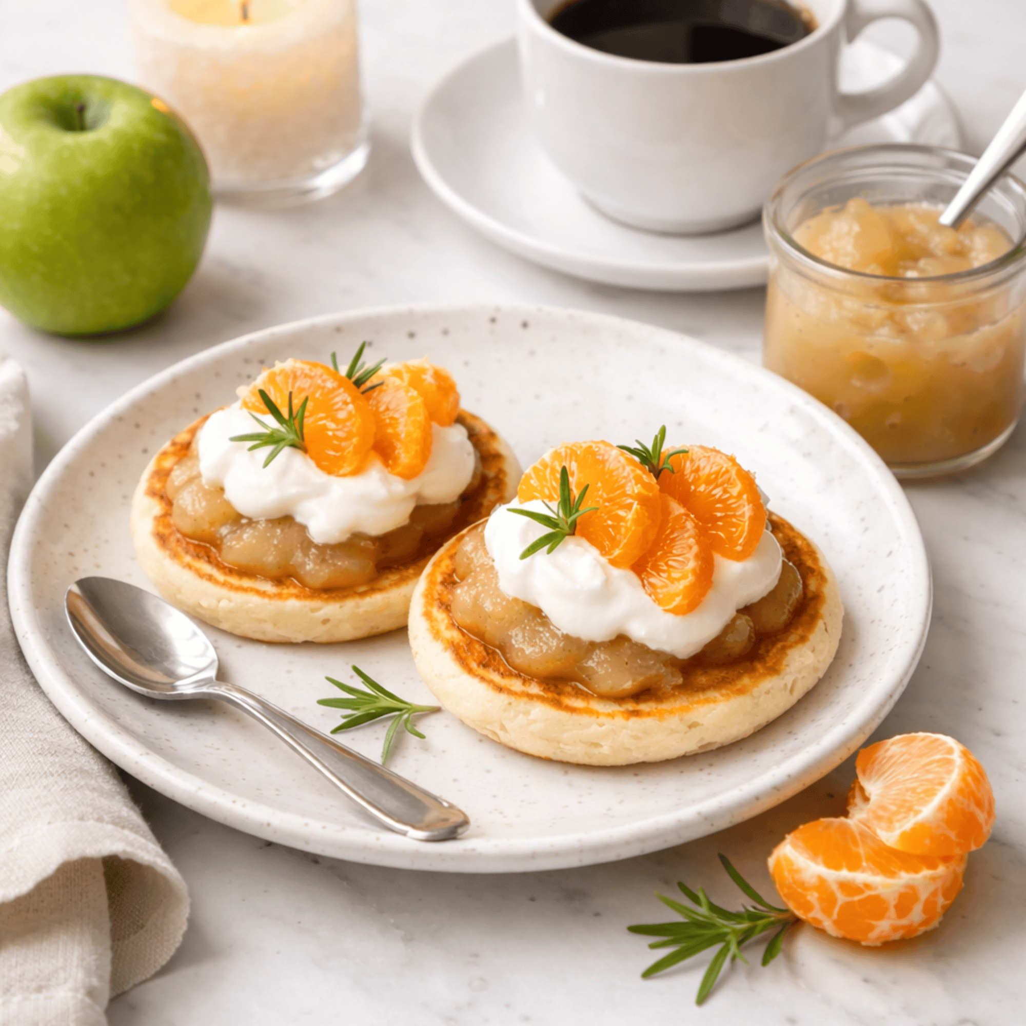 Mini pancakes nature fromage blanc et clementine