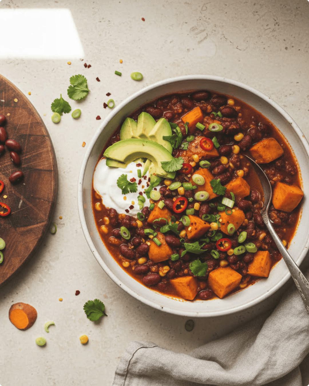 Chili doux anti inflammatoire - patates douces haricots rouges et maïs