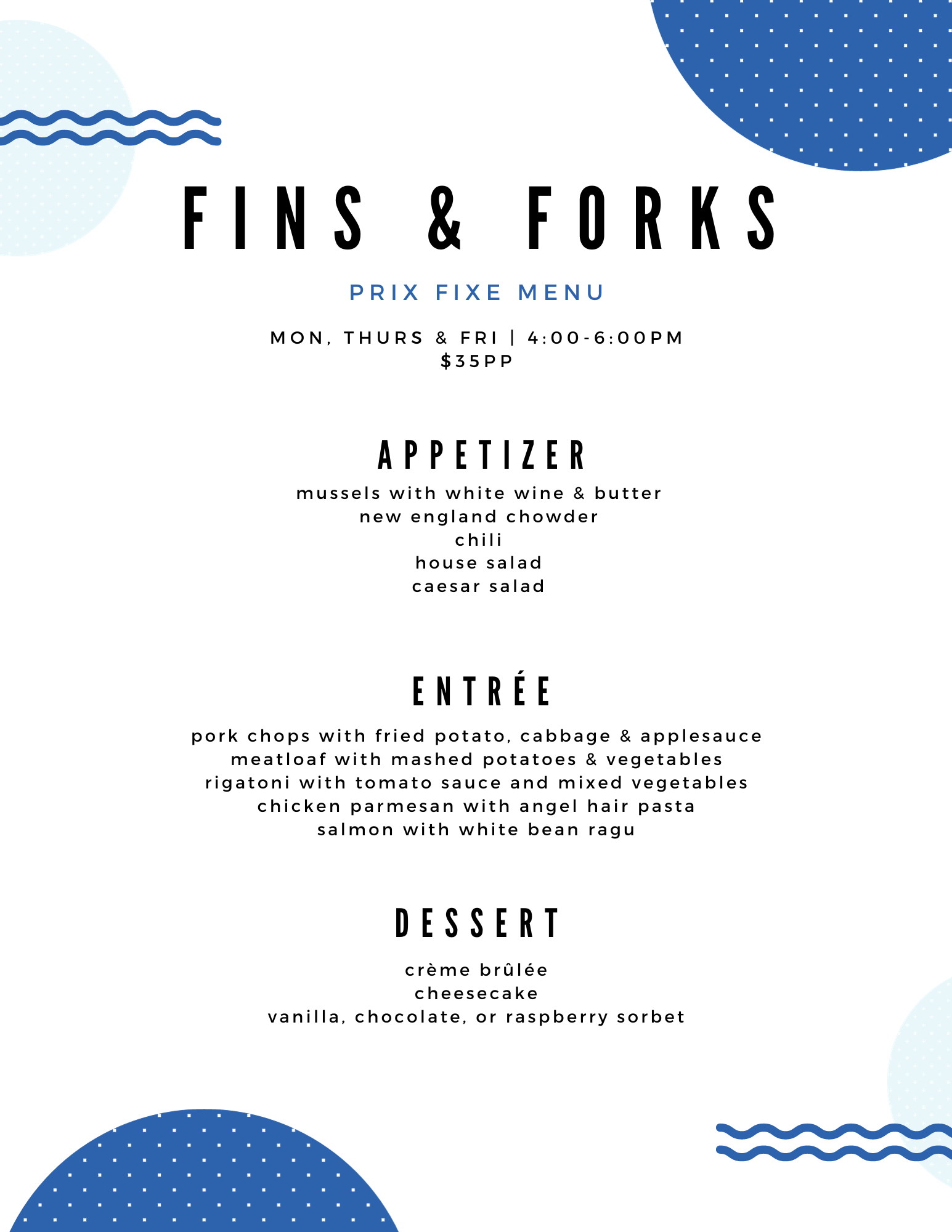 Menu — Fins & Forks
