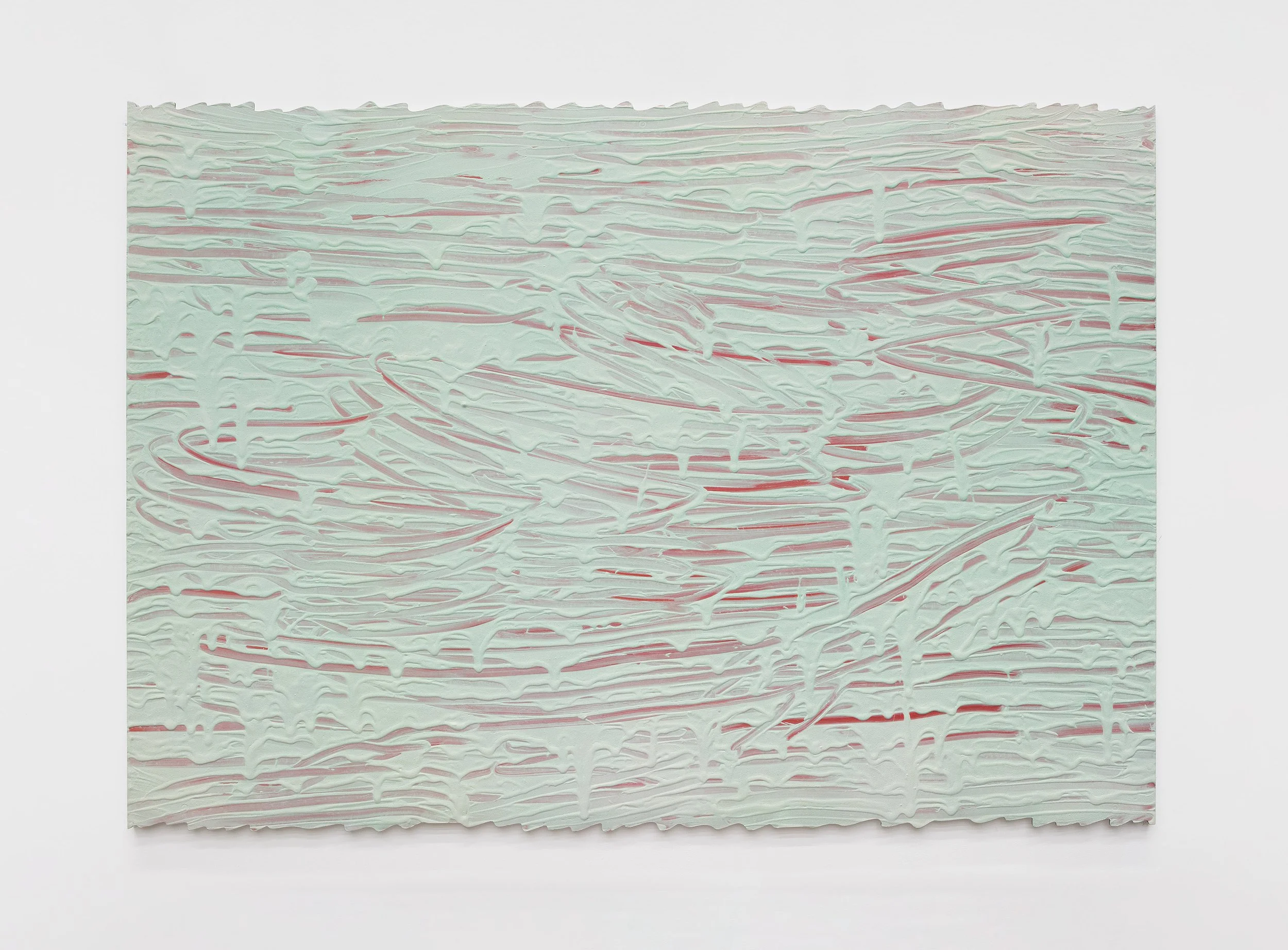 Lukas Thaler
2026
Soluble subjects (double-cut horizontal touchy green)
ink, acrylic, kaolin, chalk, marble powder, pigment on aluminium
99 x 141 x 2 cm
