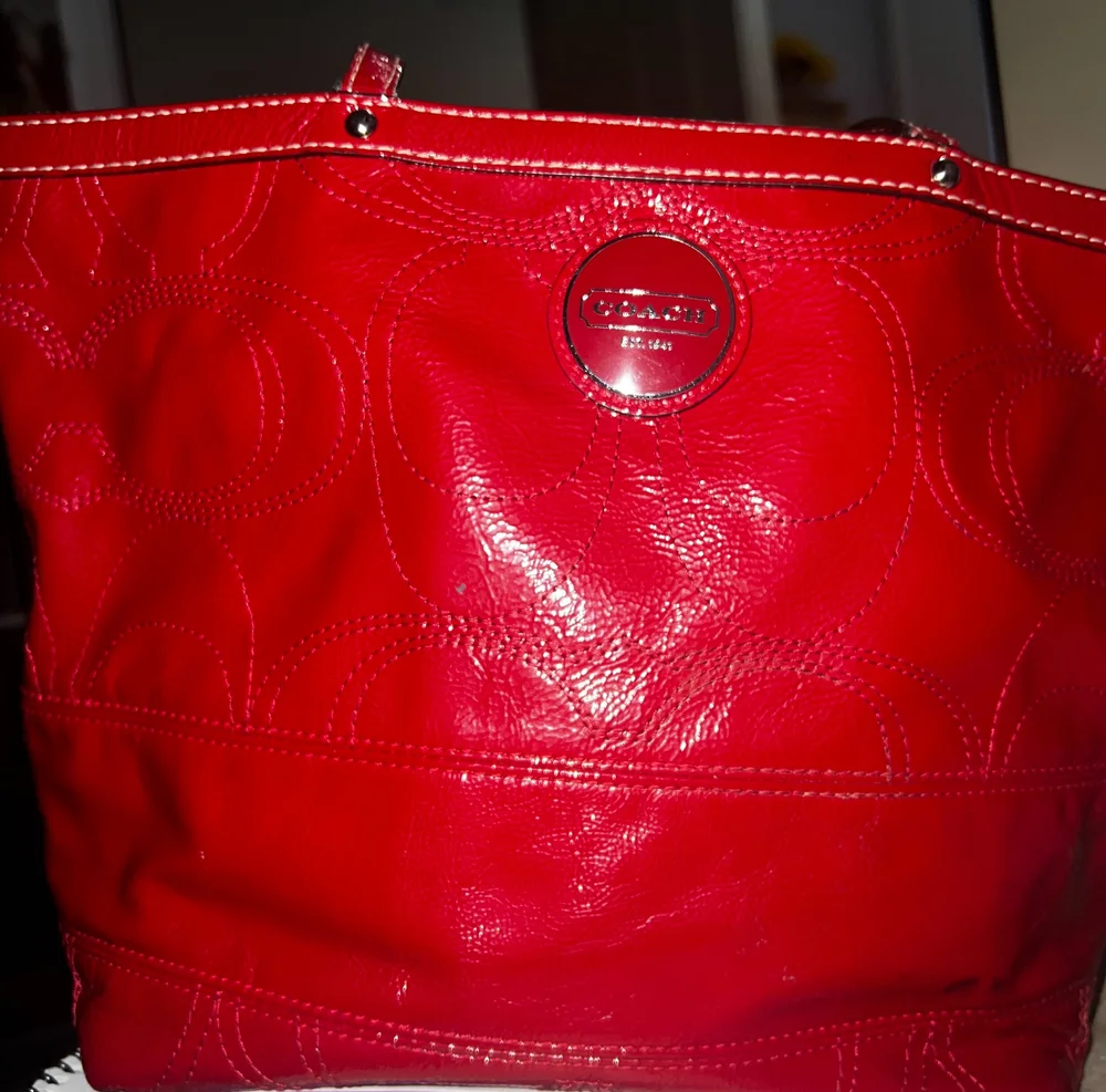 Red leather cheap coach purse