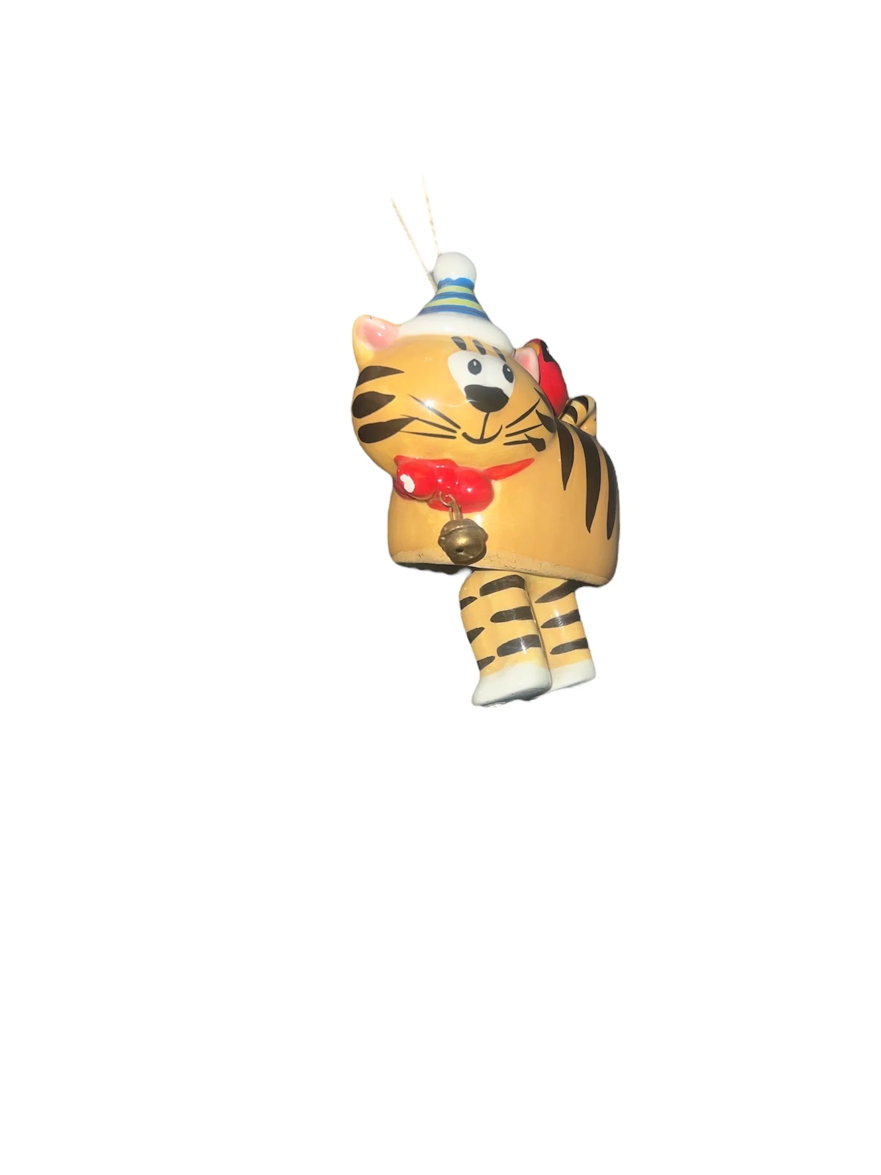 Whimsical Tiger Tabby Ceramic Ornament with Dangling Legs