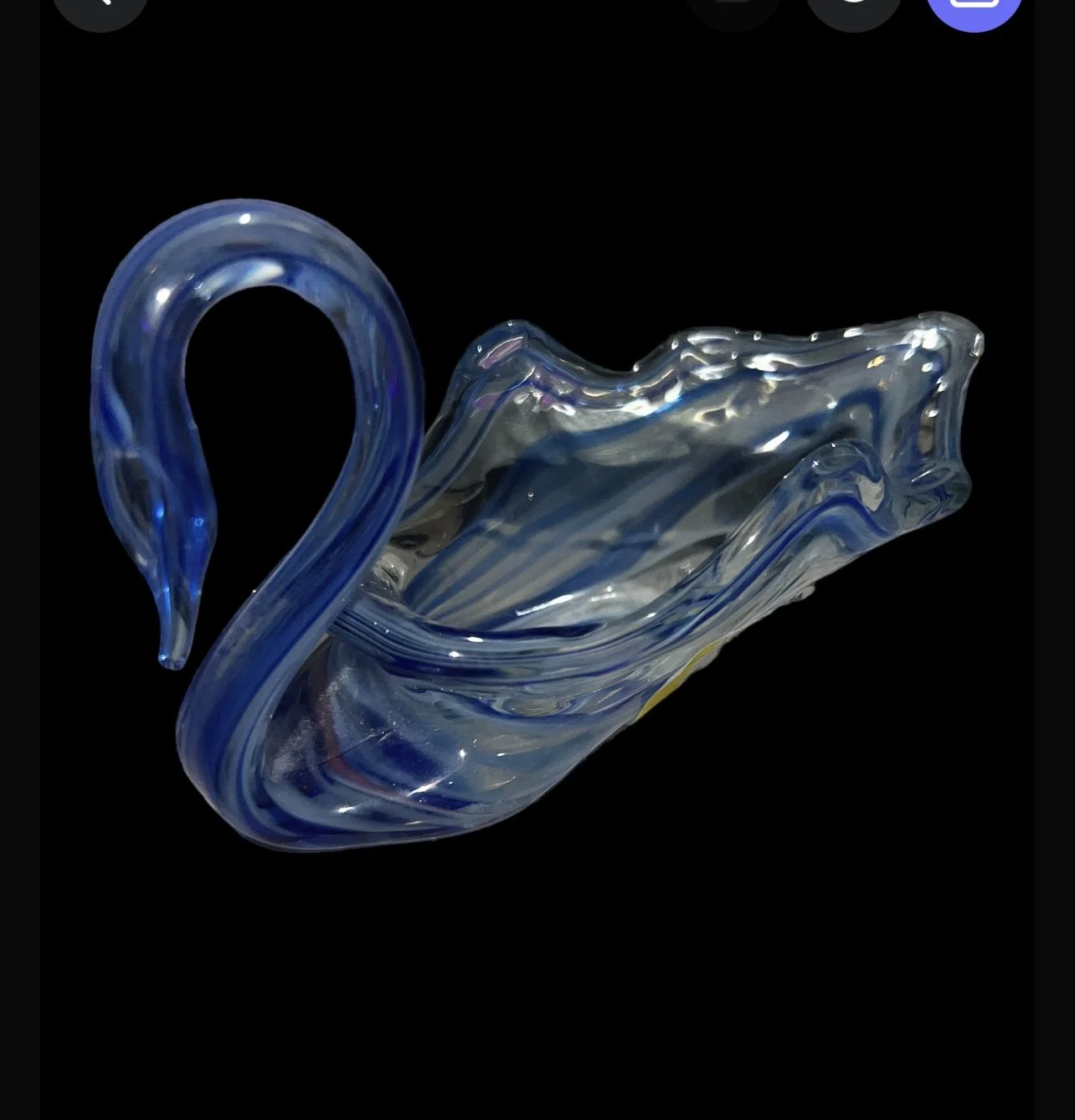 Vintage Hand-Blown Blue Swirl Art Glass Swan Centerpiece Bowl