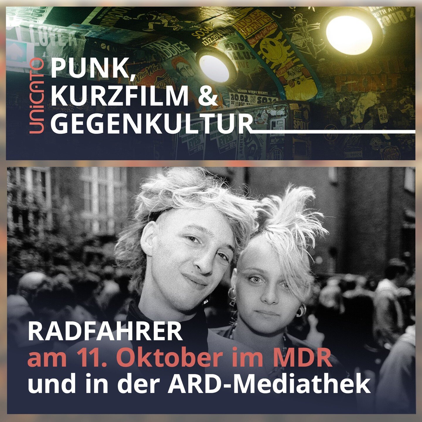 #Punk, #Kurzfilm &amp; #Gegenkultur! 🎥🖕🏼🧷 Das Kurzfilmmagazin @unicato.mdr mit @markus_kavka zeigt meine @haraldhauswald -Doku RADFAHRER als Filmtipp &ndash; heute Nacht um 0:25 Uhr im MDR und schon jetzt in der @ardmediathek 

📺 link in bio

@m