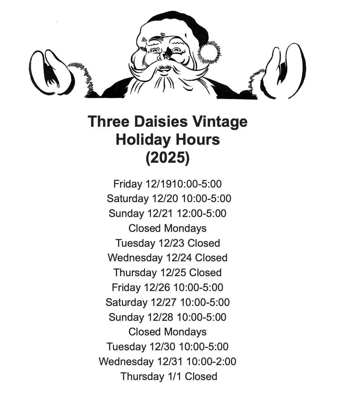 Holiday Hours 2025 