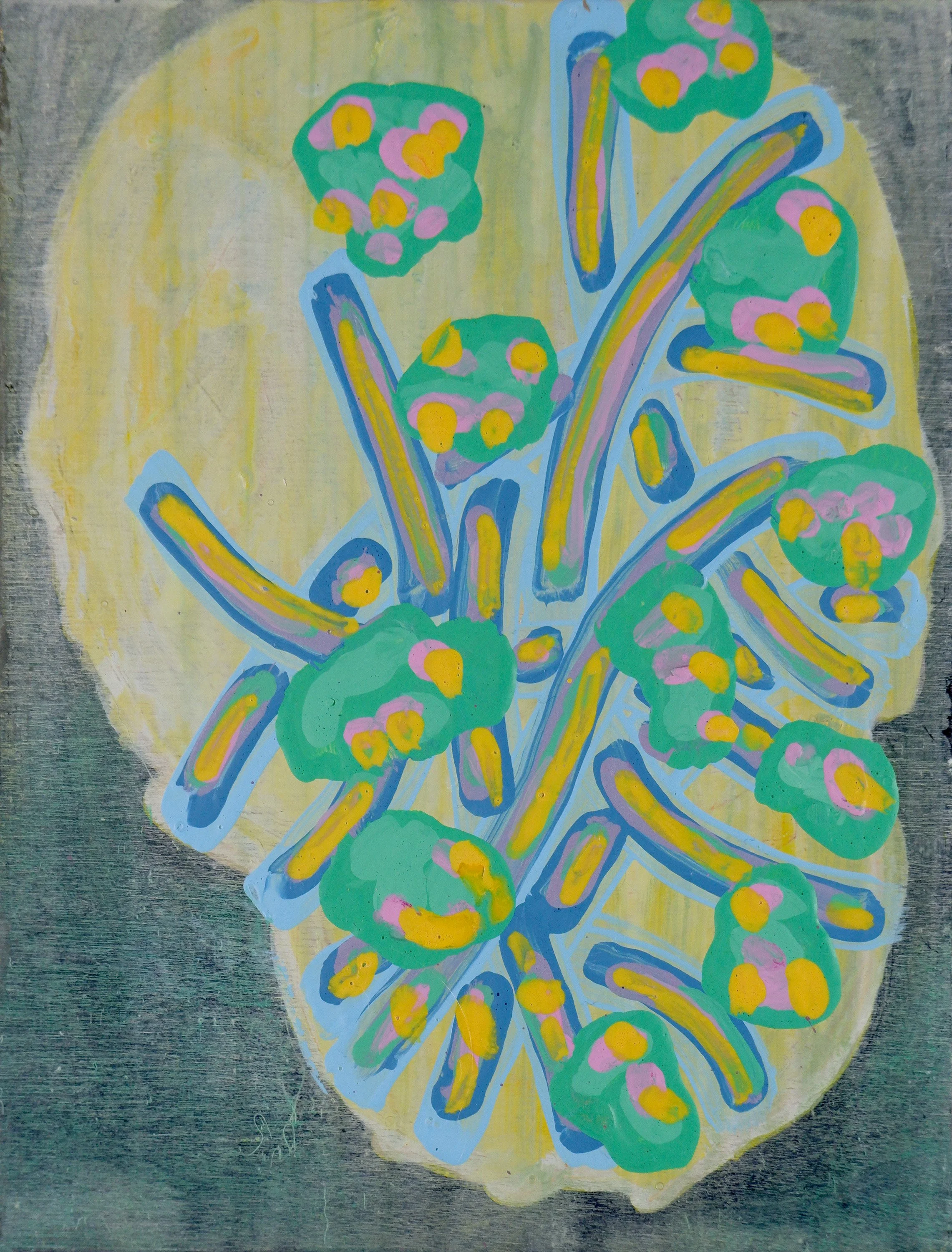 Ghost of Help Help Help / 
Acrylic and Vinyl on Wooden Panel /
15cm x 20cm  /
2023