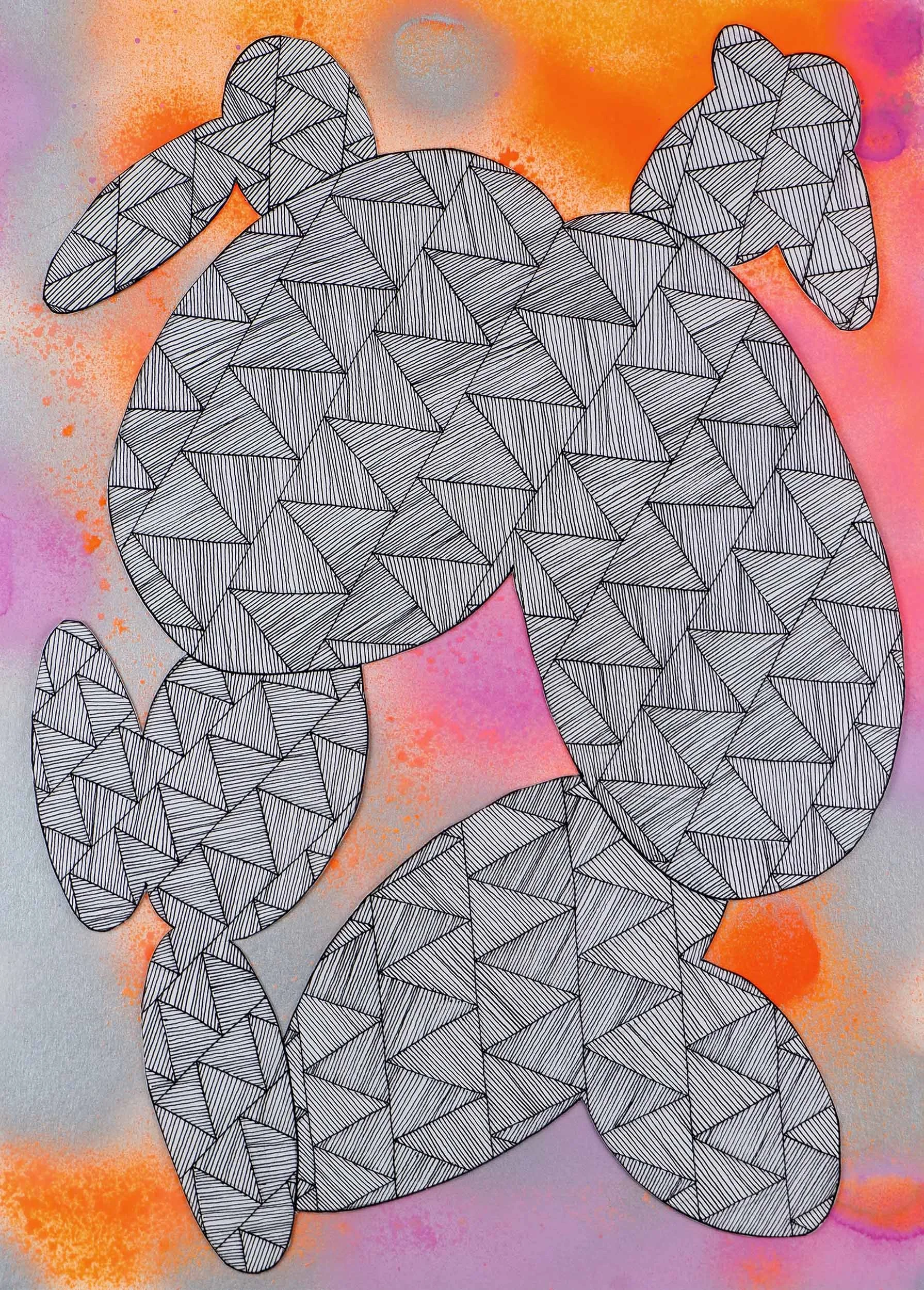 Untitled Drawing / Ink, Spray Paint and Pencil on Watercolour Paper / 29 cm x 42cm /2022