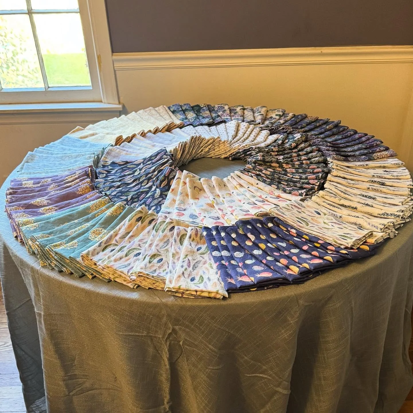 I&rsquo;m gearing up for my next show! I decided to display all of my European Linen Napkins on a round table&mdash;so pretty! I will be in Ramseur North Carolina on Saturday from 10 until three at the Millstone Creek Orchard&rsquo;s Mistletoe Market