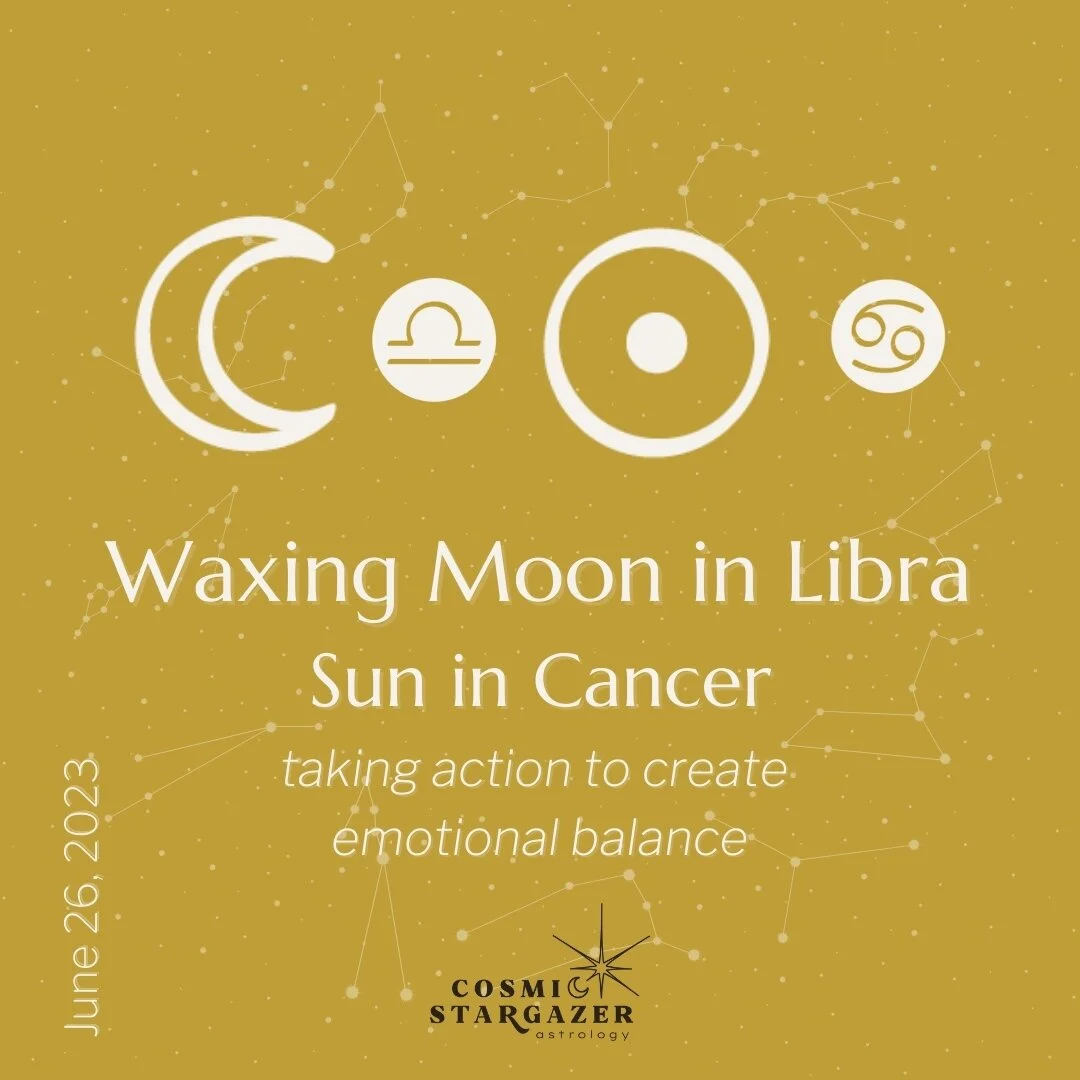When the waxing Moon is in Libra &amp; the Sun is in Cancer, we're invited to take action in creating emotional balance!⁠
.⁠
With these action-oriented signs, the airy Moon tends to intellectualize feelings while the watery Sun puts them on display. 