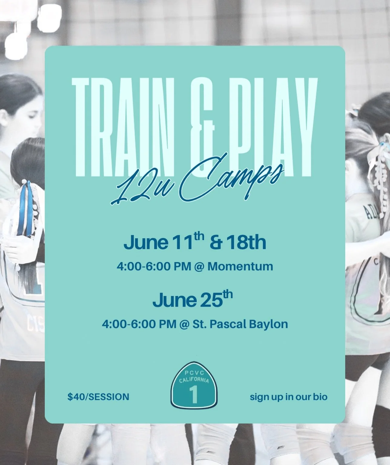 🚨12U CAMPS START NEXT WEEK🚨

Our Train &amp; Play Camp is for 12U athletes who are looking to improve their volleyball skills and have lots of fun. These two-hour camps are split into two segments, with the first half focusing on instruction and sk