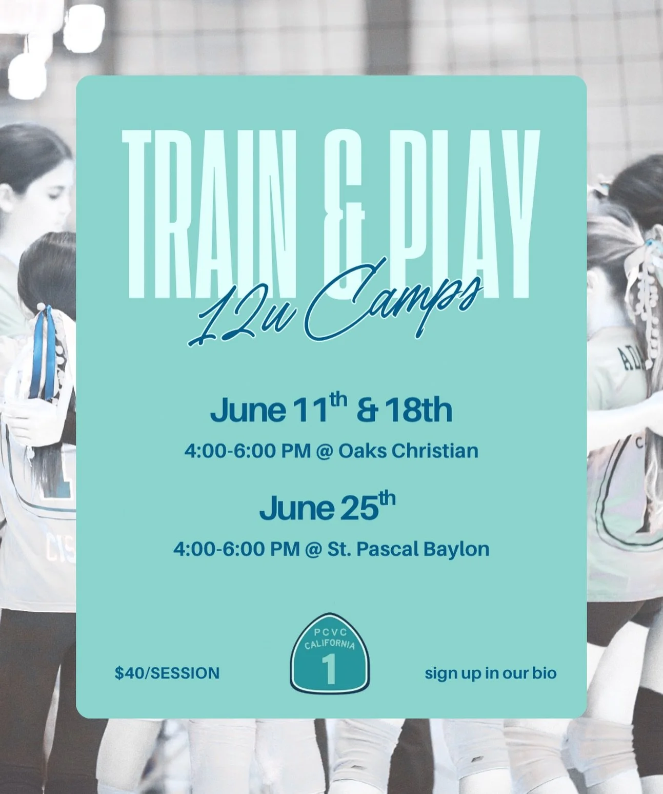 🚨12U CAMPS START NEXT WEEK🚨

Our Train &amp; Play Camp is for 12U athletes who are looking to improve their volleyball skills and have lots of fun. These two-hour camps are split into two segments, with the first half focusing on instruction and sk