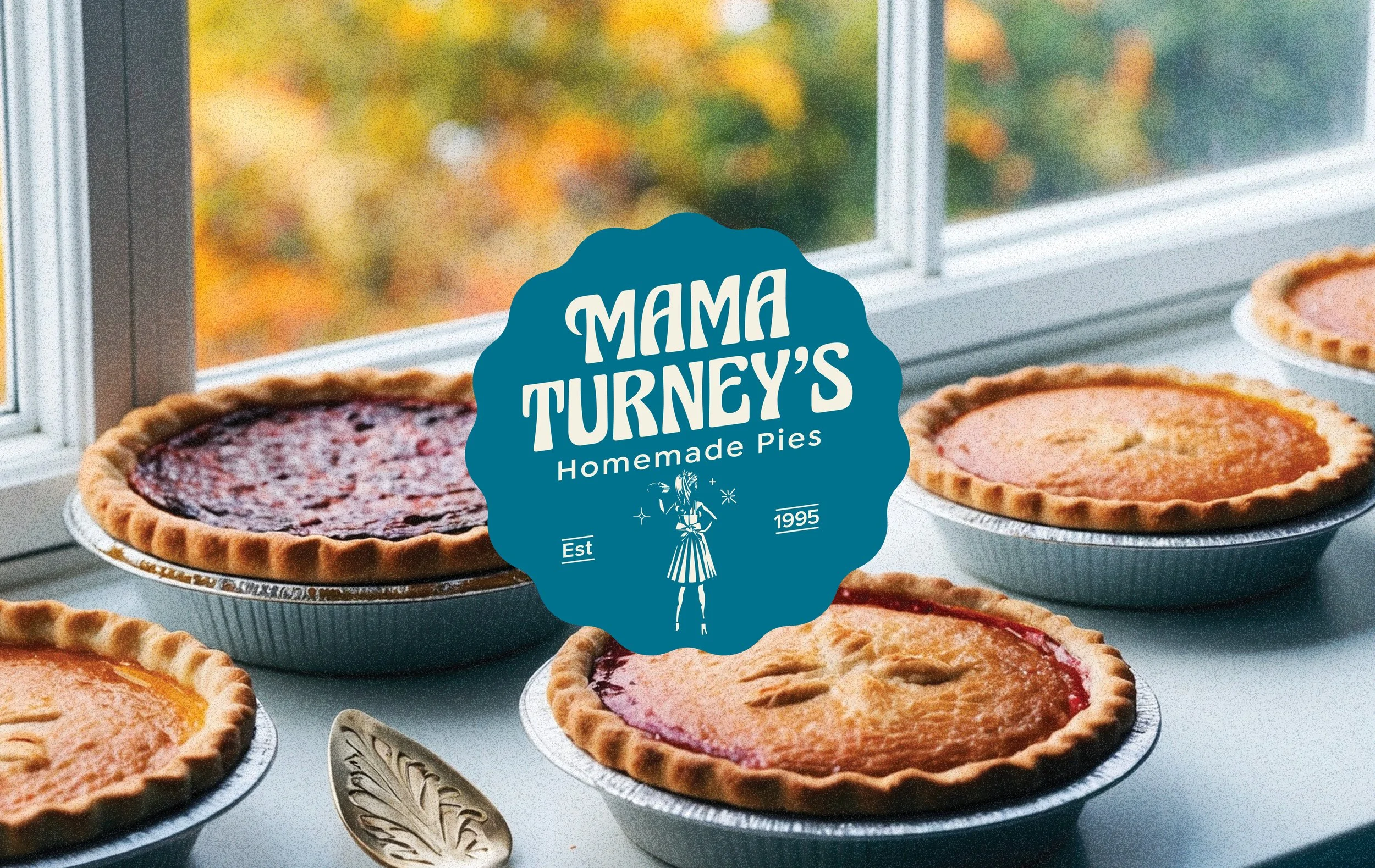 Mama Turney's pies with brand badge