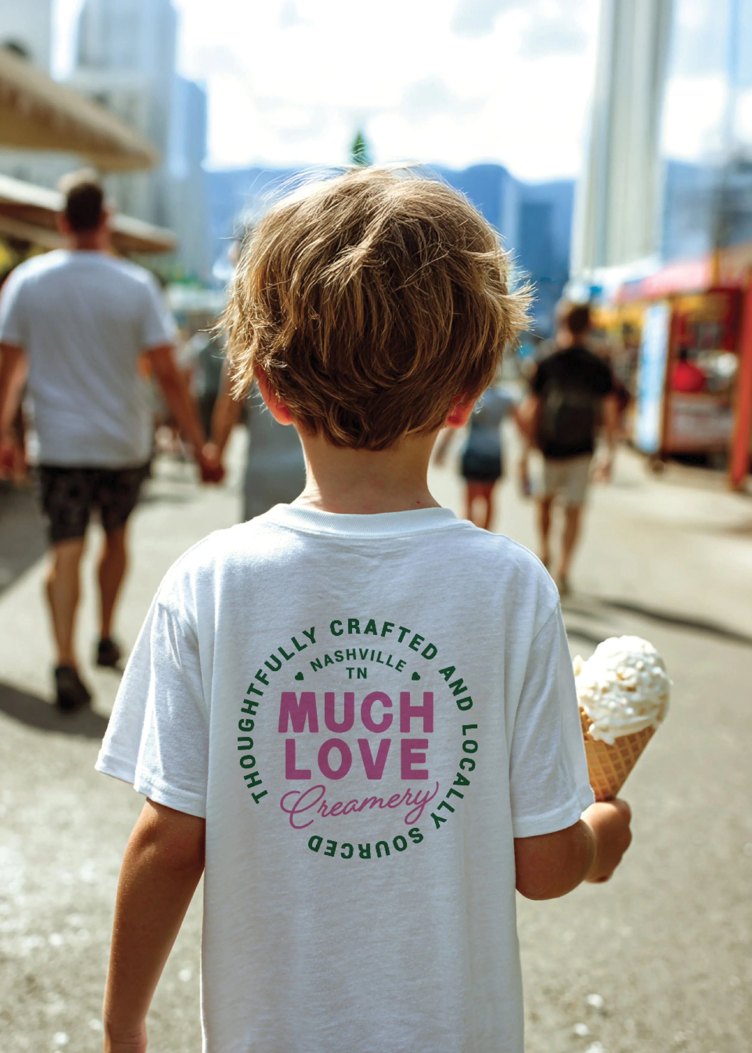 Ice cream shop Much Love Creamery visual identity design t-shirt design