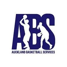Logo for Auckland Basketball Services featuring a stylized silhouette of a female basketball player and a male player dribbling a basketball, with the text Auckland Basketball Services.
