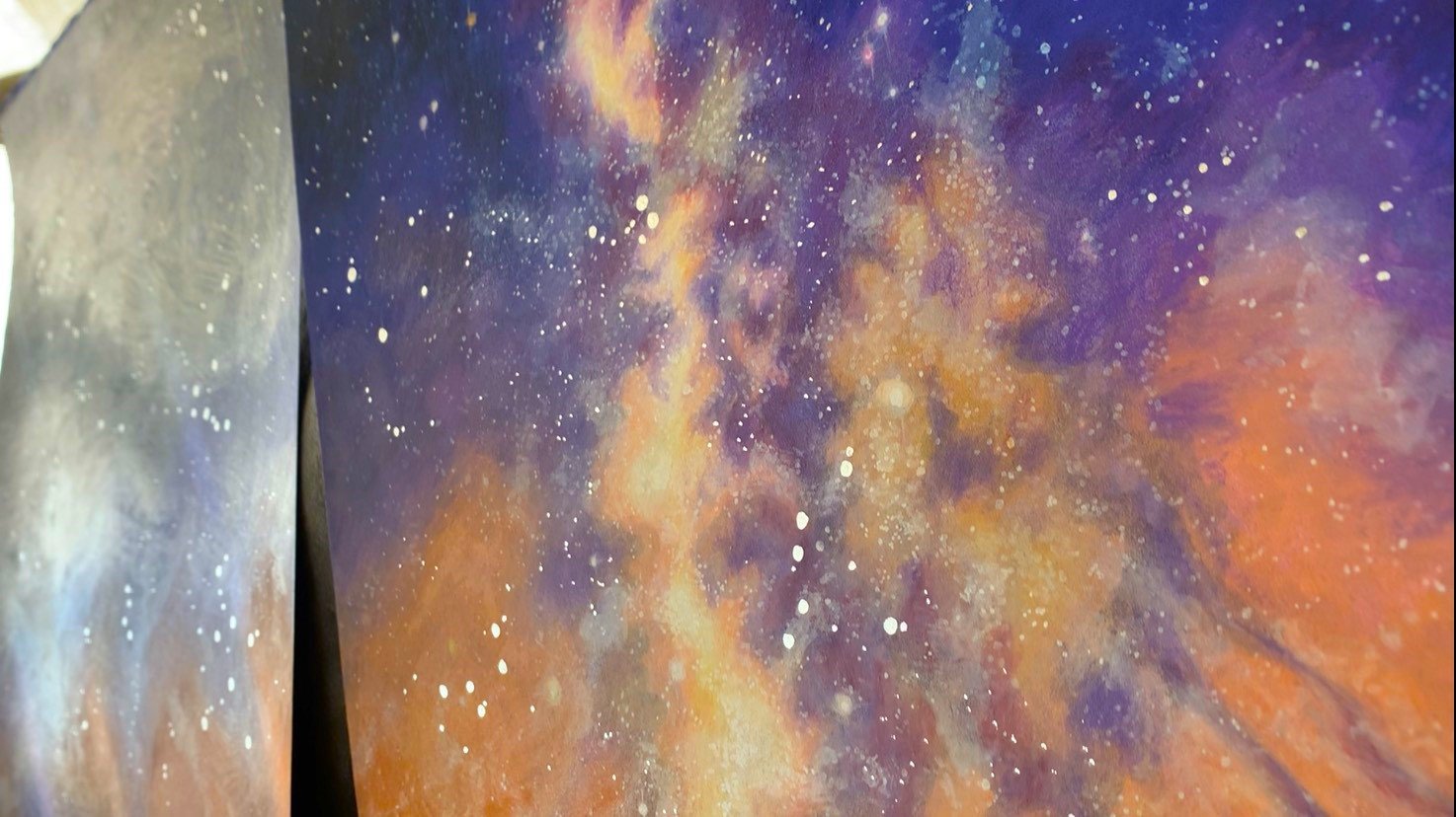drawing starry sky night road through mountains set of three