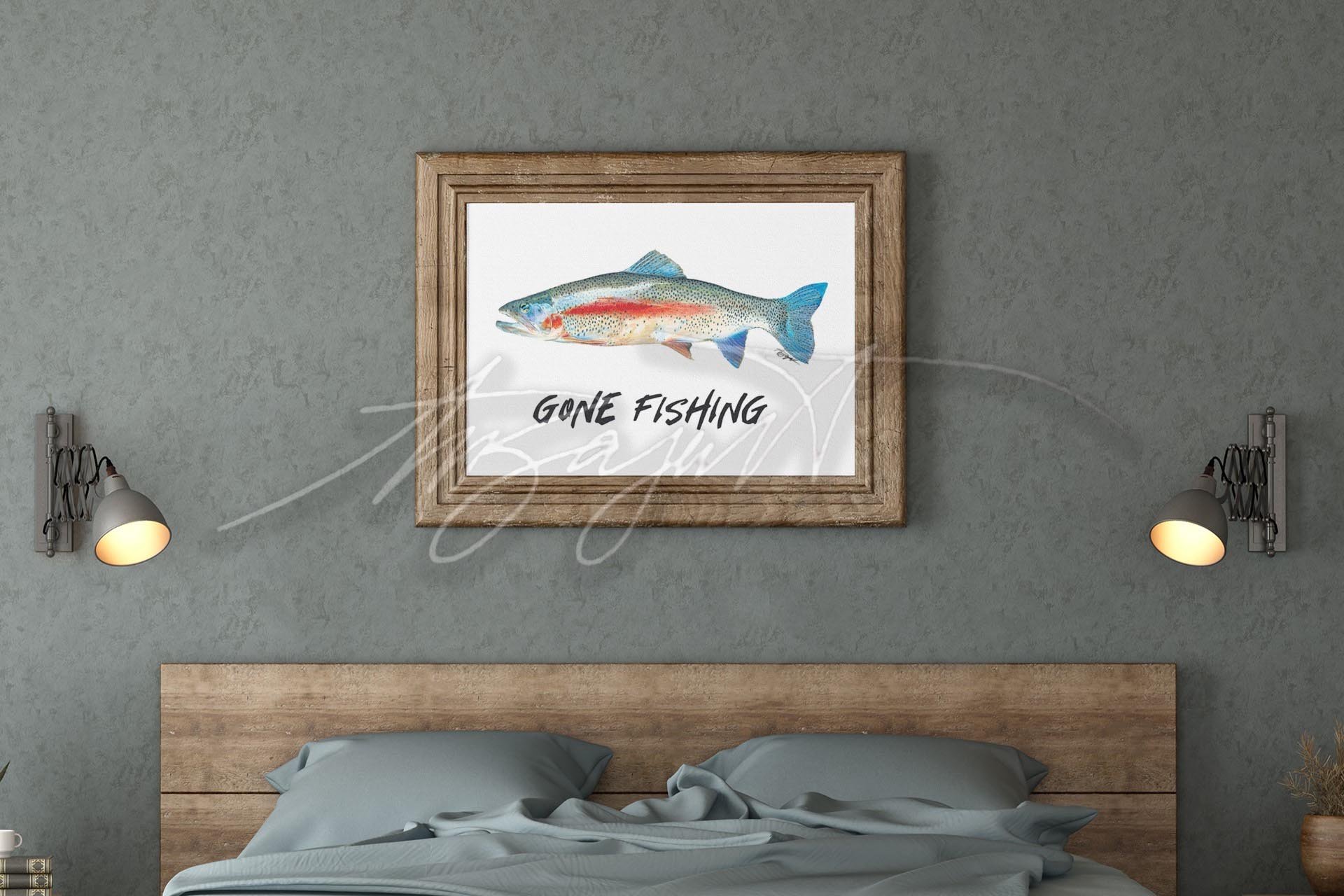 trout fish fine art drawing in frame