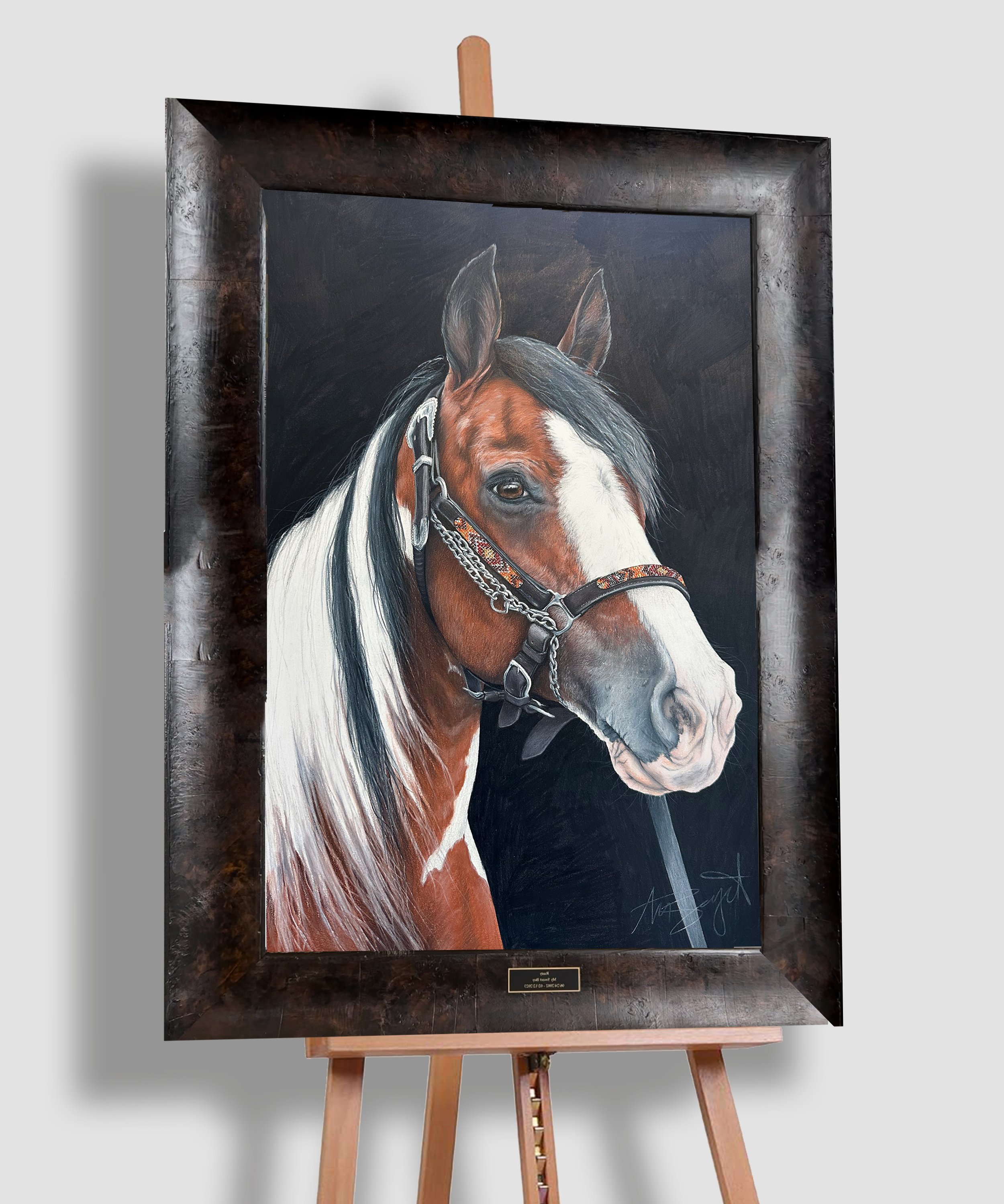 horse pencil drawing in a frame