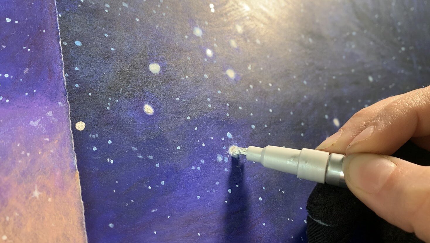 drawing starry sky night road through mountains