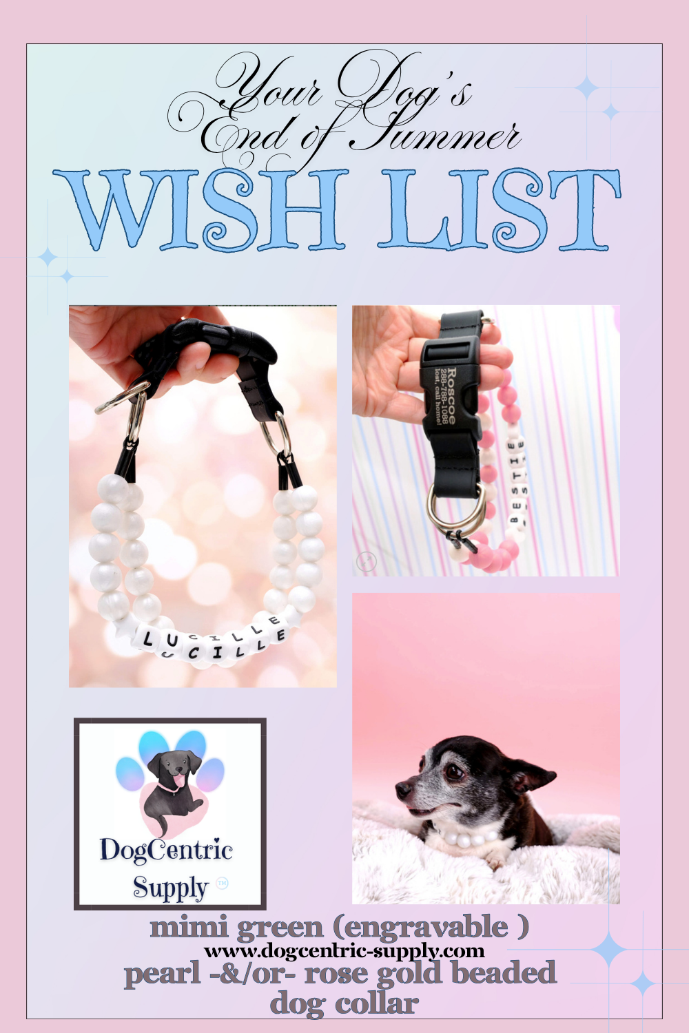 DCS Mimi Green Pearl and Rose Gold Beaded Dog Collars