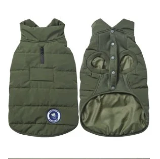 BP Waterproof Quilted Puffer Dog Jacket Olive f-b.jpg