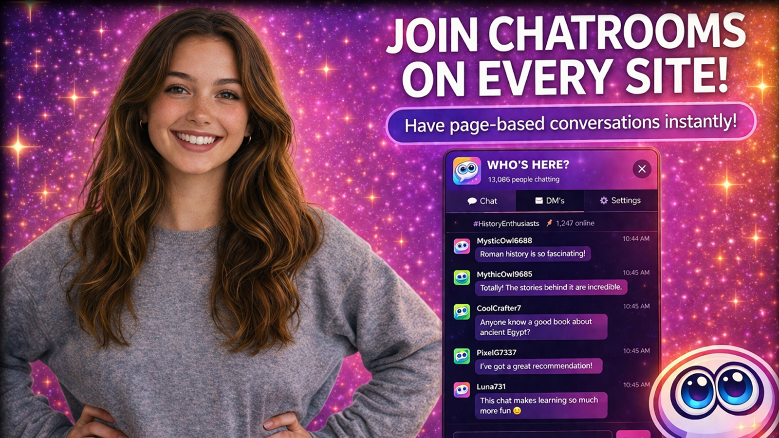 Who's Here? extension panel open on a webpage