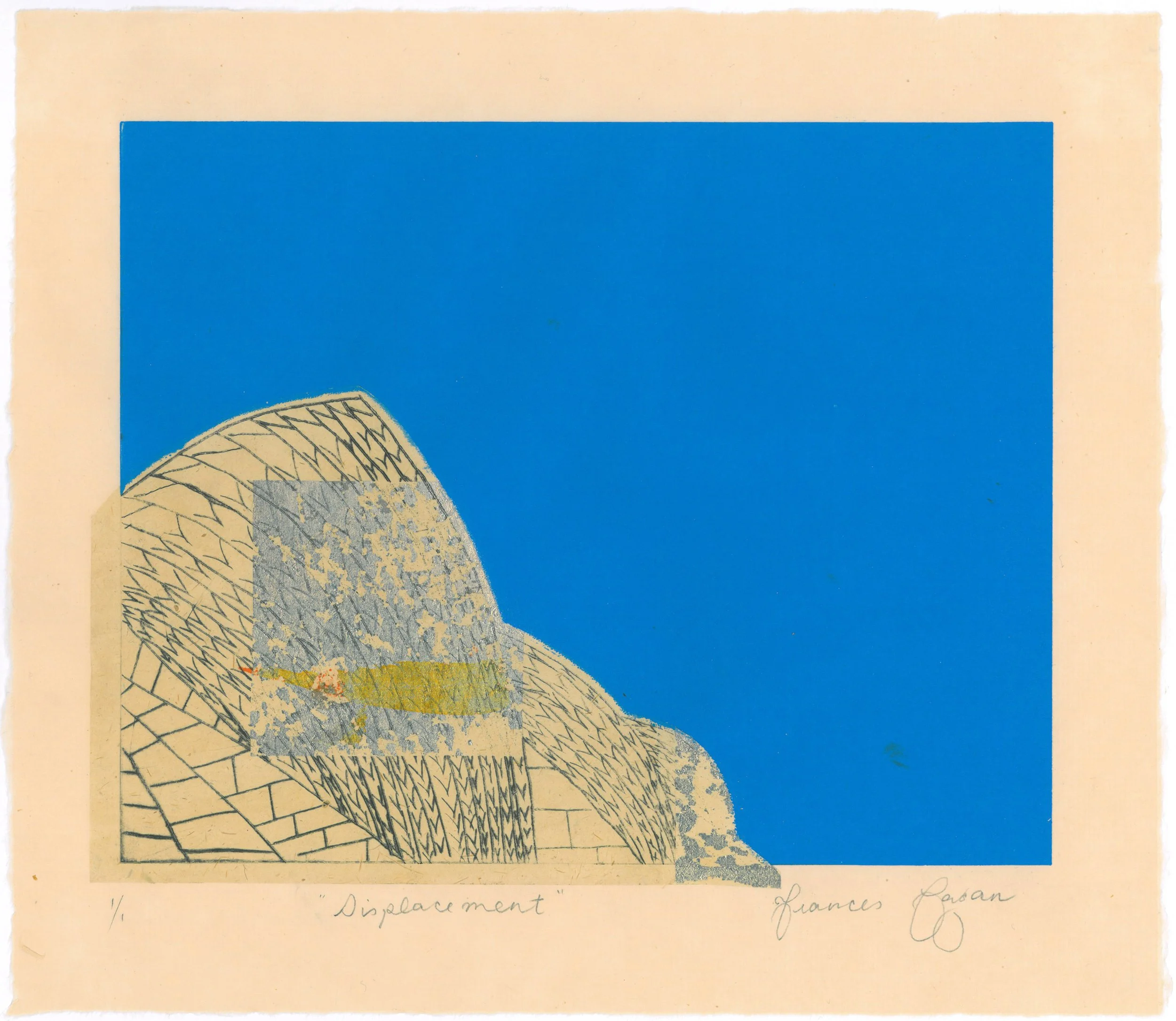 Displacement - Monoprint and drypoint etching on rice paper, with gold leaf