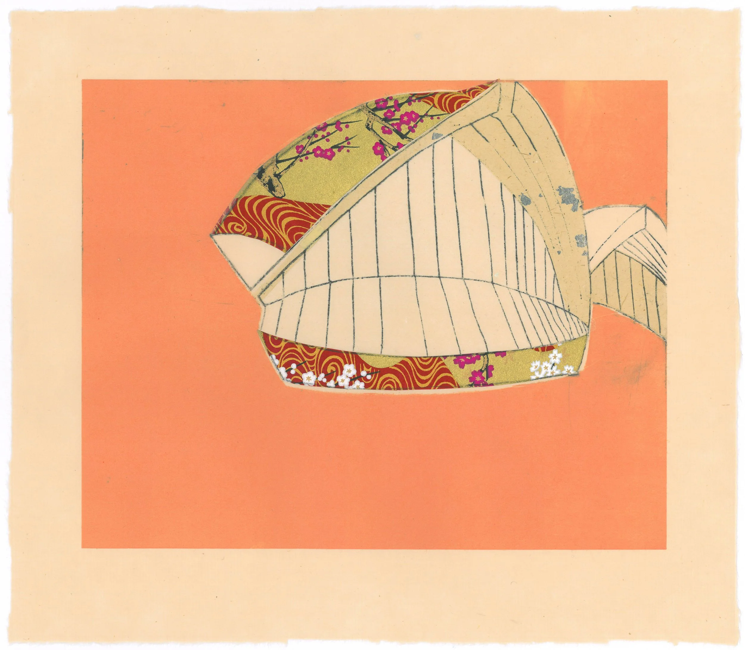 Nearly There - Monoprint and drypoint etching on rice paper, with gold leaf