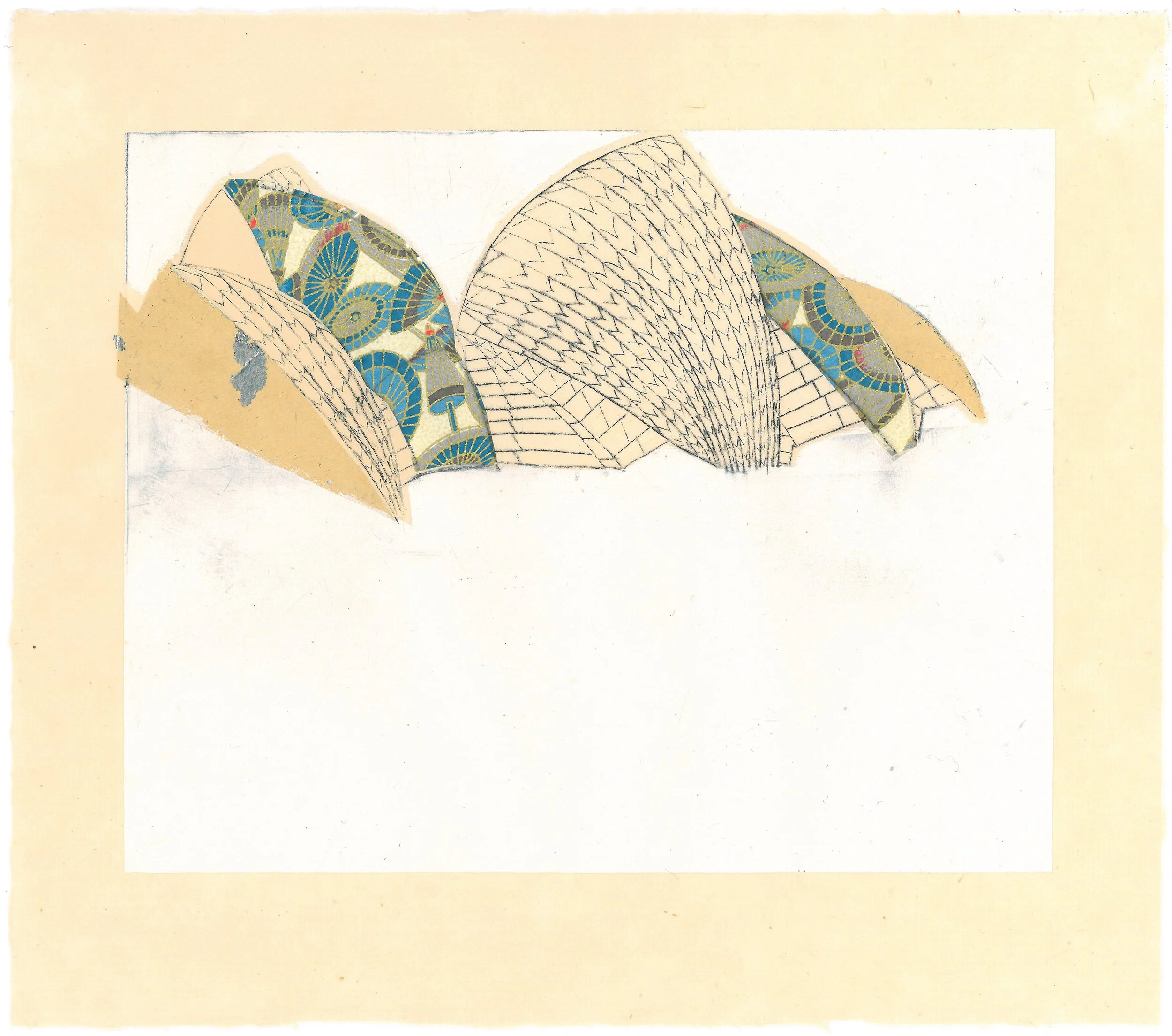 Untitled - Monoprint and drypoint etching on rice paper, with gold leaf