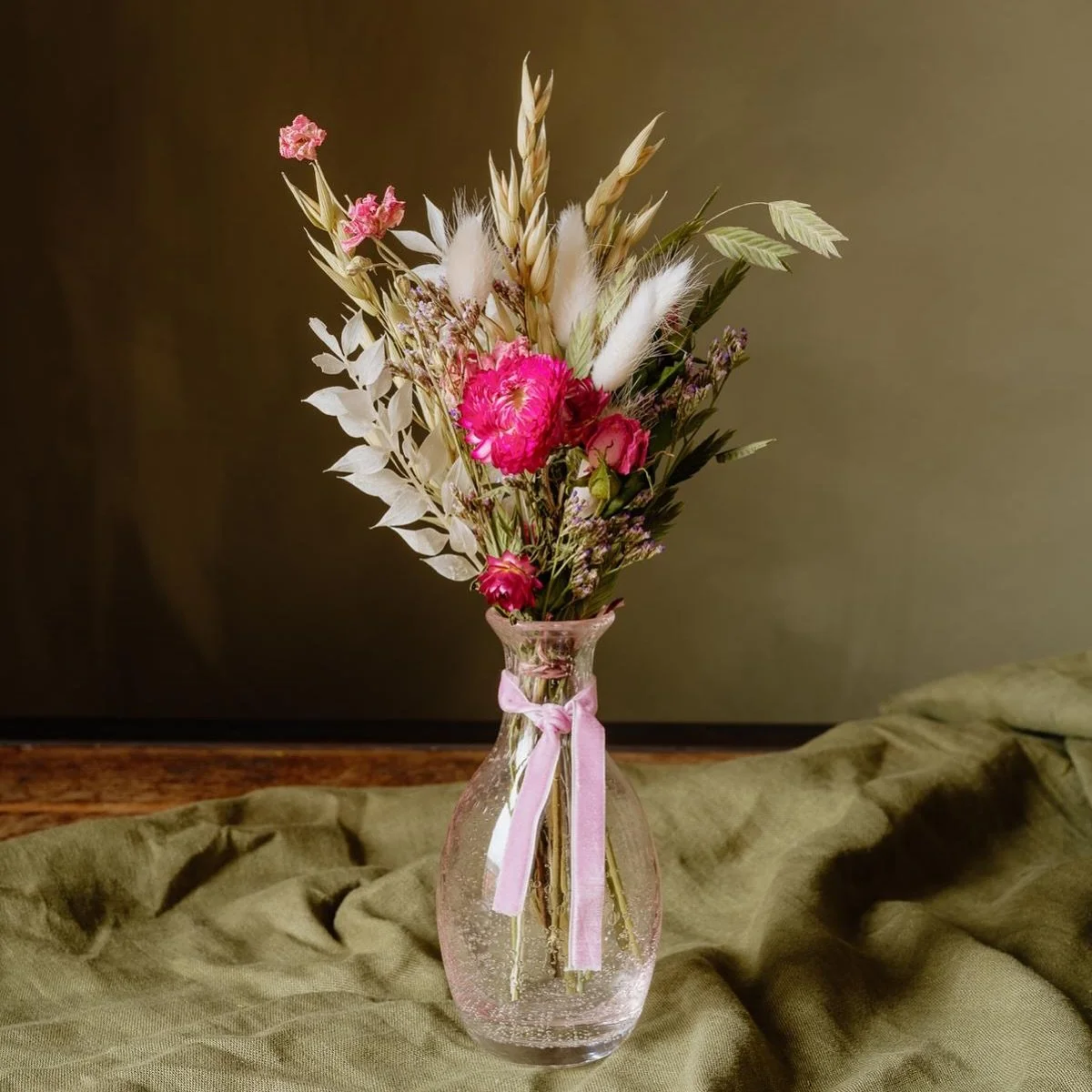 Soft pinks + soulful glass. 
These dried blooms are nestled in a hand blown vase full of character and charm, Each piece is one of a kind - A little earthy, a little ethereal, and perfect for you cosy corner or sacred space. 🌞 🌸

Limited availabili