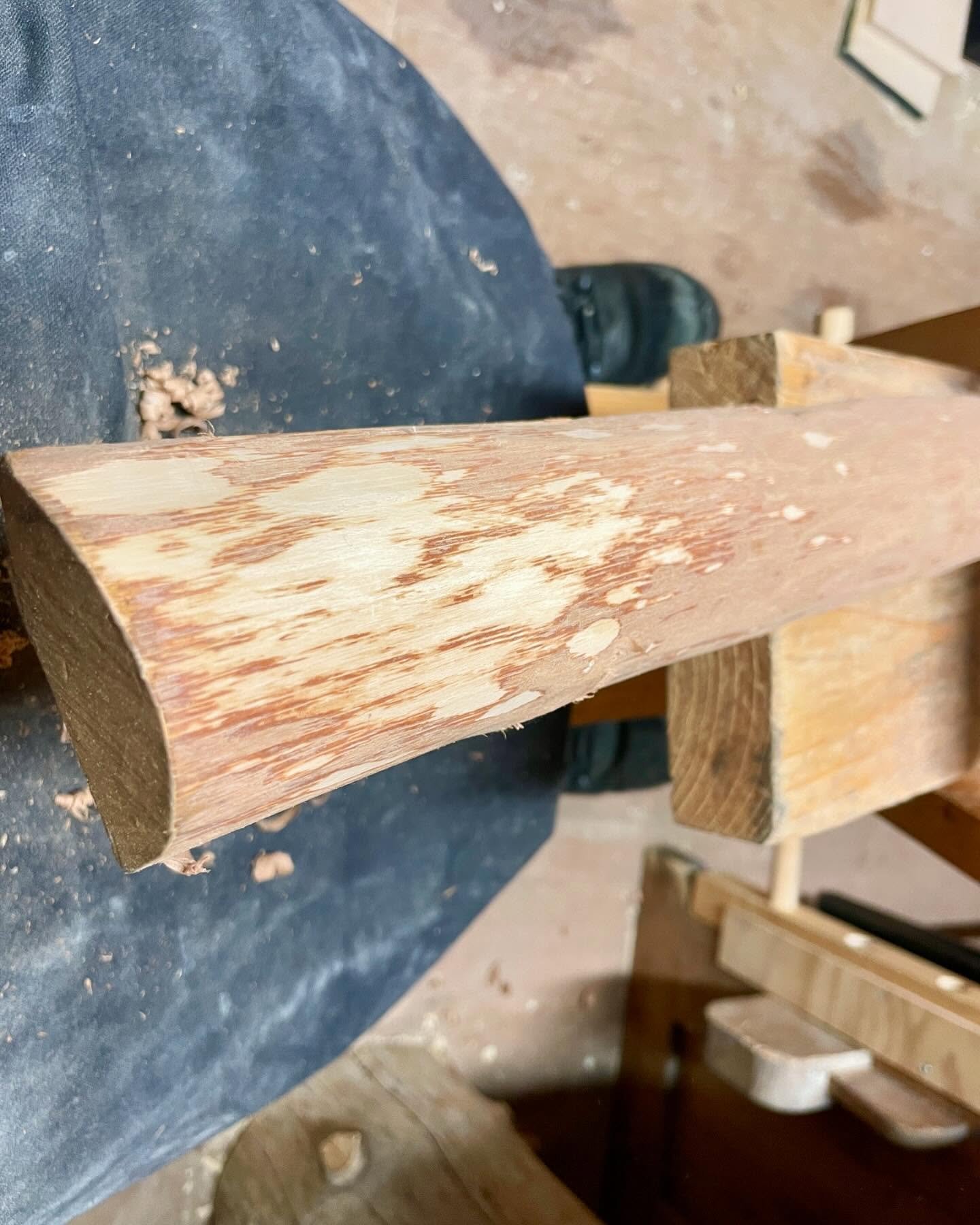 Started working down the back of a hazel stave from 2008 to become a nice 60# ish bow. Style will be a Mary Rose war bow style, but obviously somewhat lighter. While this is just the first pass in preparation for laying out the measurements so it is