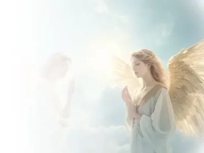 angel and reflection in clouds