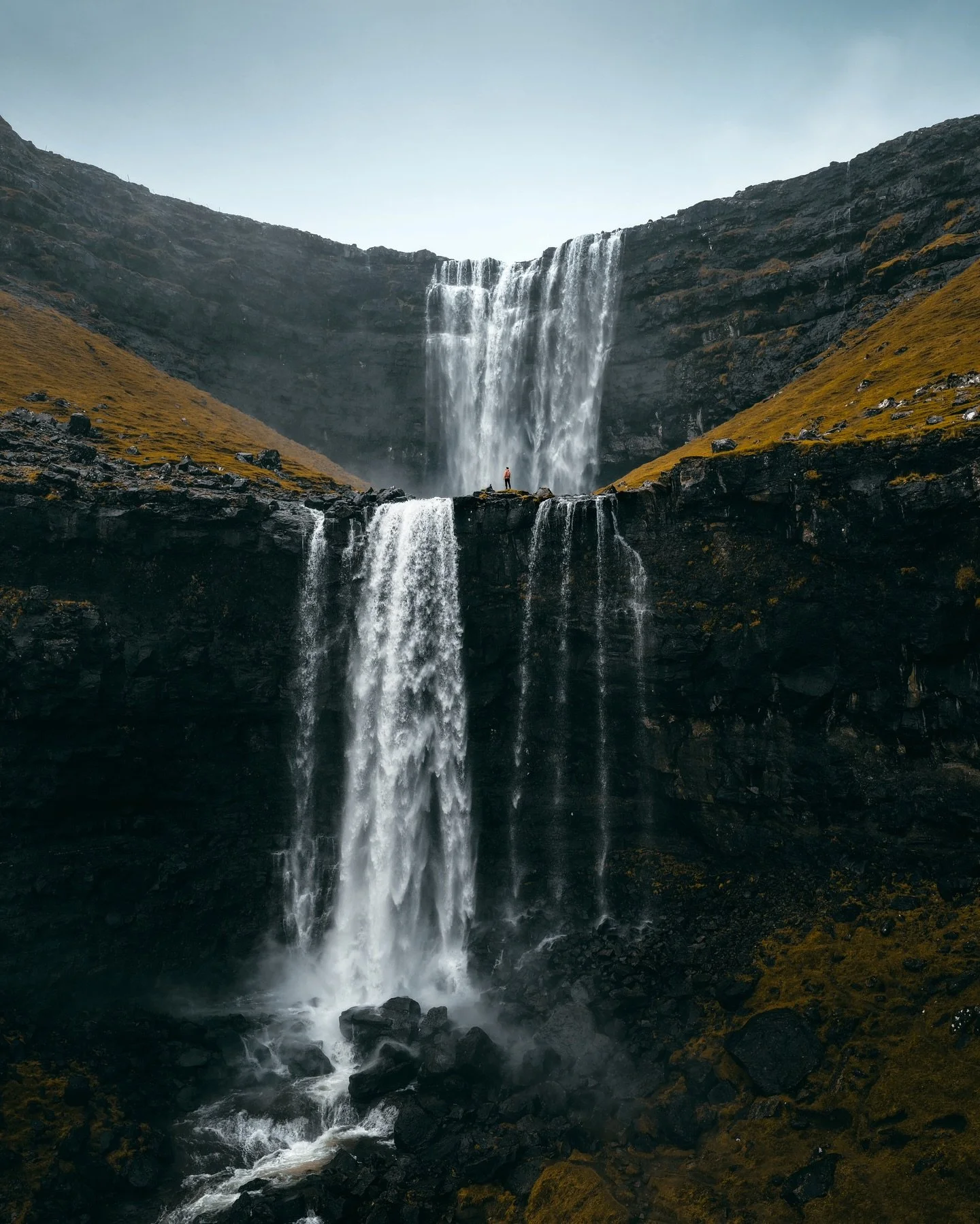 We made it to the Faroes during one of the rainiest months, which meant the waterfalls and rivers were full of water and extremely spectacular. We climbed up to stand between two levels of the waterfall, and it was deeply impressive to be right in th