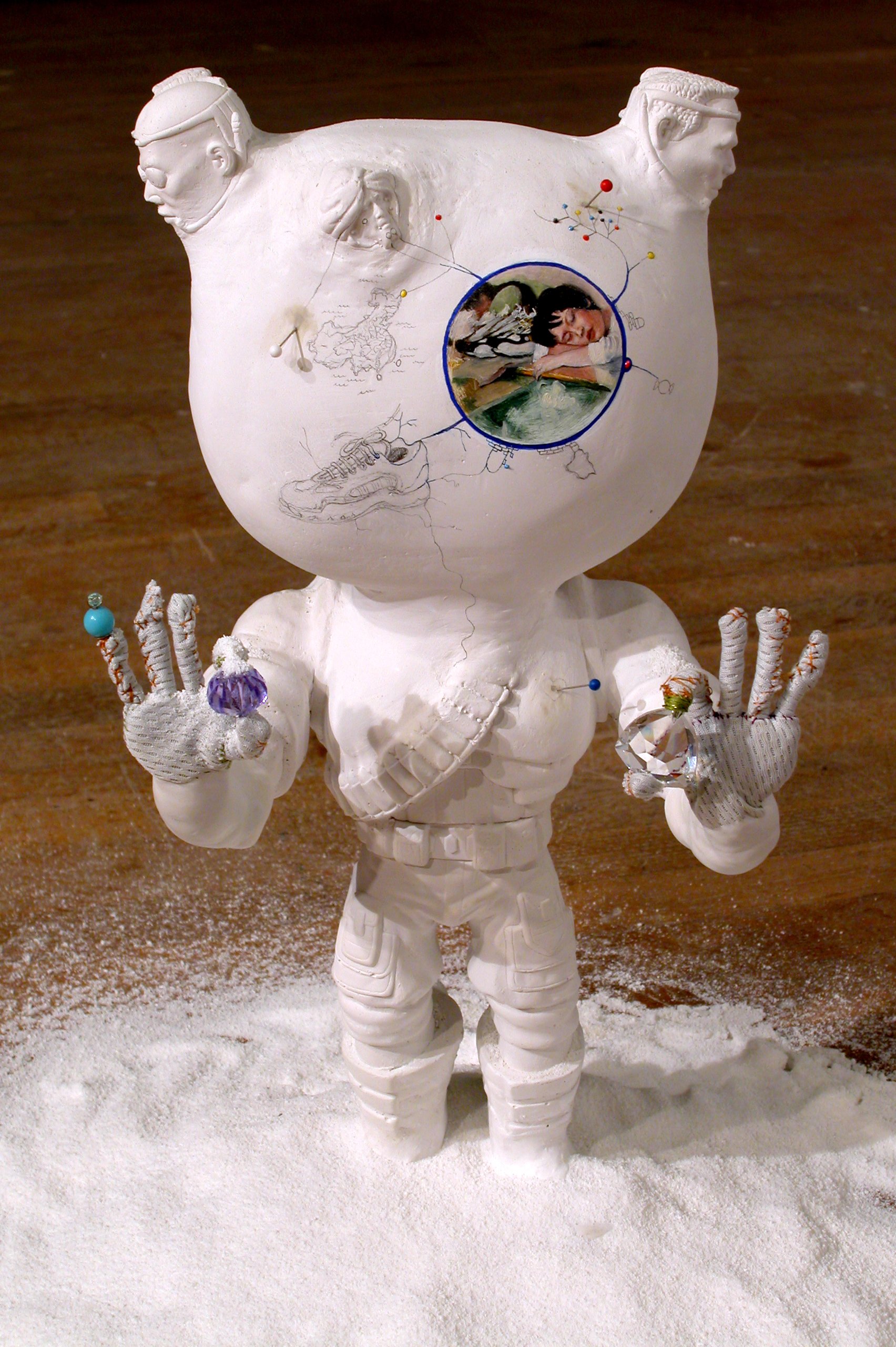 "Extreme Soldier (worker)," 2004, plaster, fabric, beads, thread, oil paint, pencil, pins.