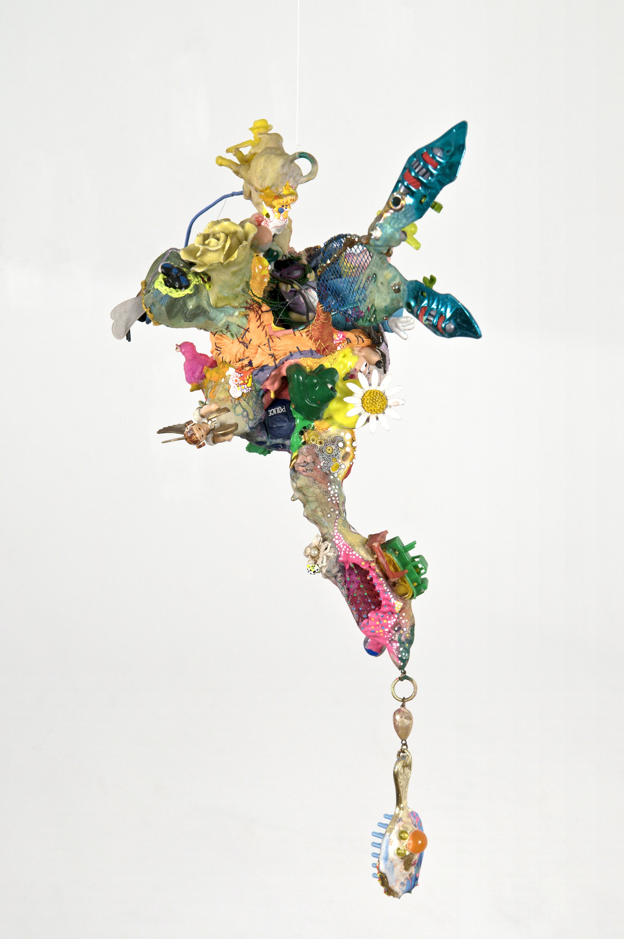 "Planet", 2015, 6in. x 13in. x 7in., Wire, epoxy clay, Aqua Resin, found objects, fabric, thread, gouache, acrylic, pencil, pen, wood.