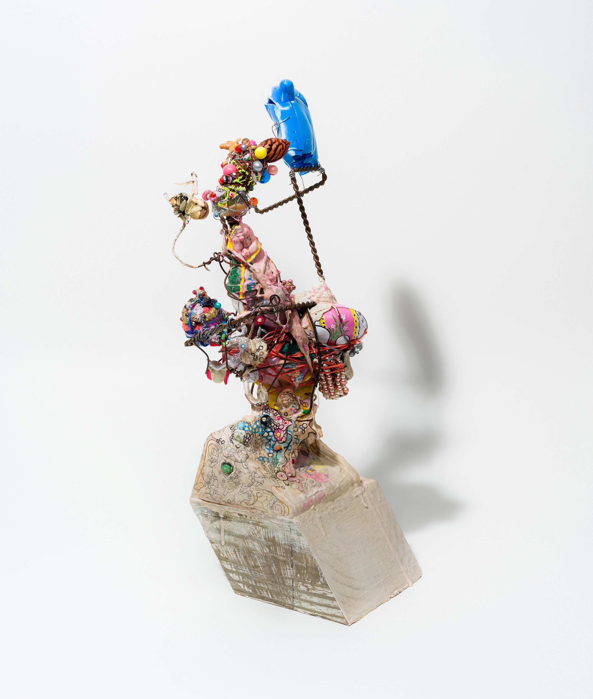 “Barbie Dream House,” 2023, 8in. x 19in. x 7in., Reclaimed wood + objects, paper mache, fabric, thread, beads, clay, resin, wood, paint.