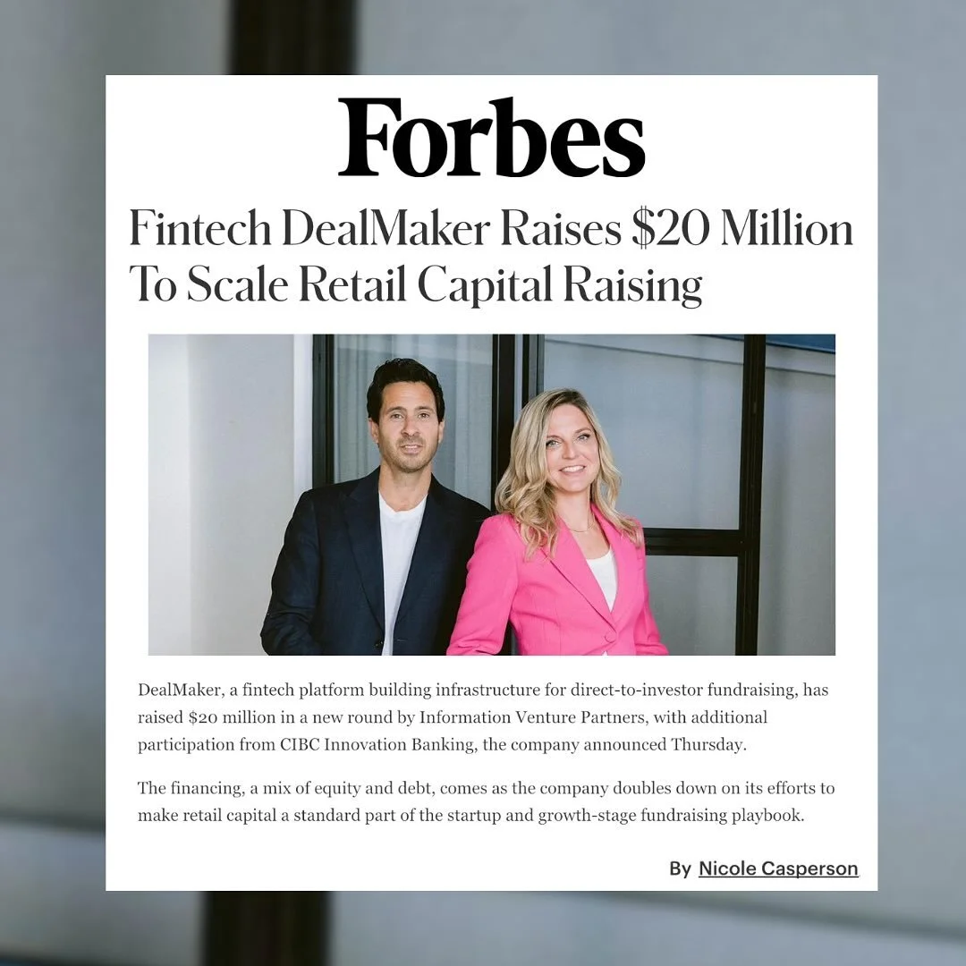 Proud to see @dealmakertech featured in @forbes following the announcement of its $20M raise led by Information Venture Partners! 🎉

The funding marks a major milestone in DealMaker&rsquo;s mission to make retail capital raising the new standard for