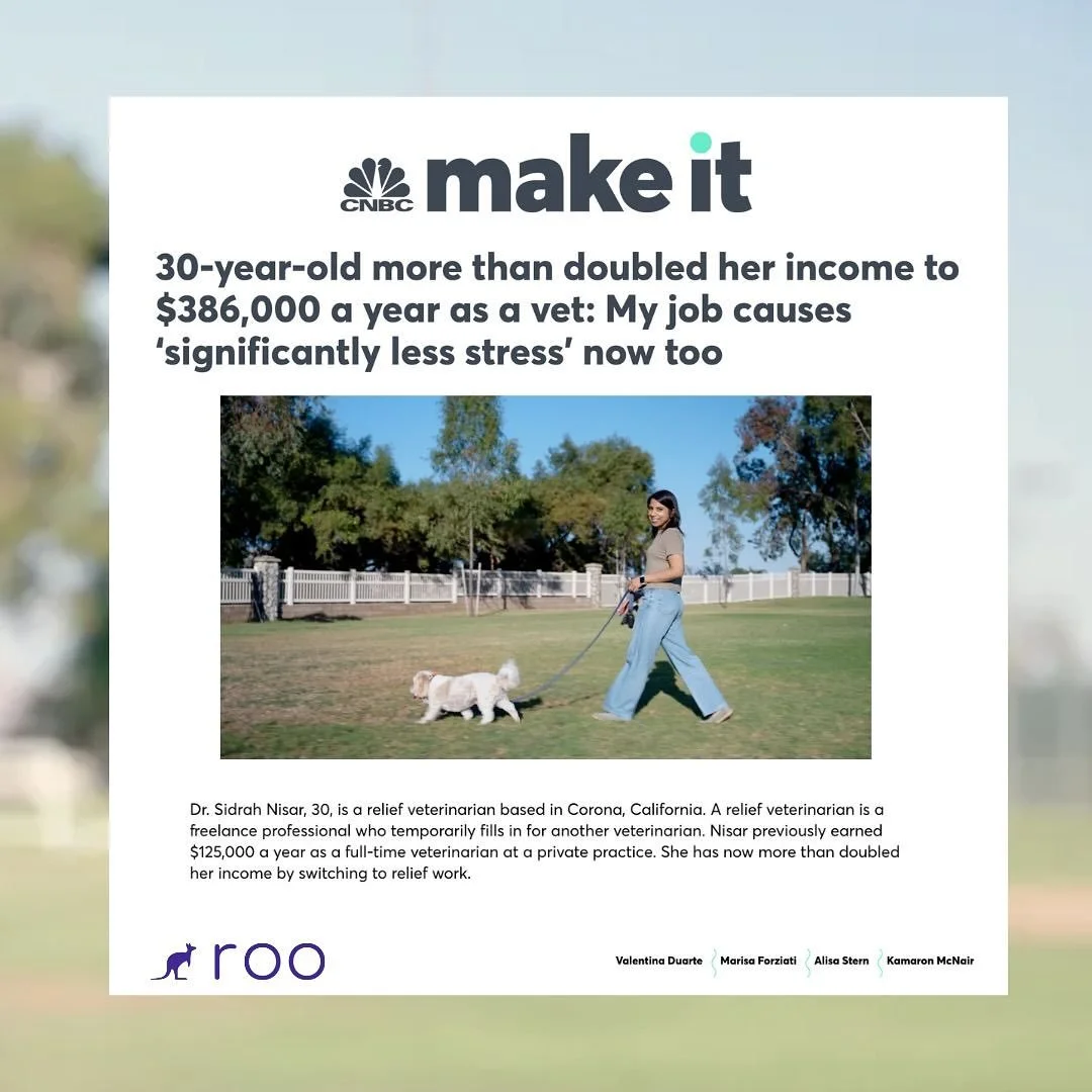 Big moment for @roodotvet vet on @cnbcmakeit &rsquo;s Millennial Money! 🐶💼

The feature spotlights Roo vet Dr. Nisar, who shared how she more than doubled her income and found a healthier balance in her work! Her story shines a light on how Roo is 