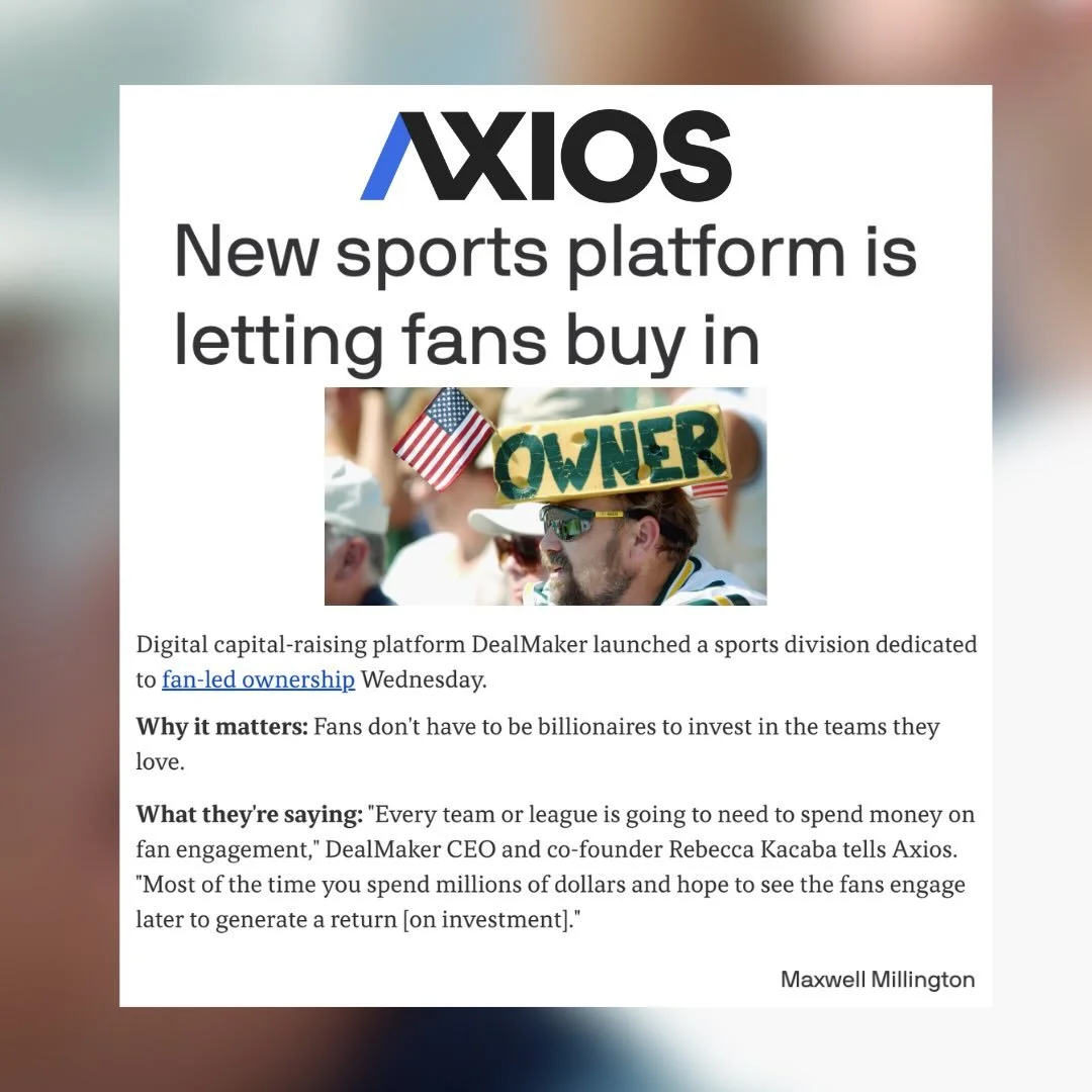 Catching up on some wins 🙌 Our client DealMaker launched its brand new sports division to power fan-led funding, and we garnered some feature hits in @forbes and @axios &ndash; both spotlighting how the platform is reshaping fan engagement and owner