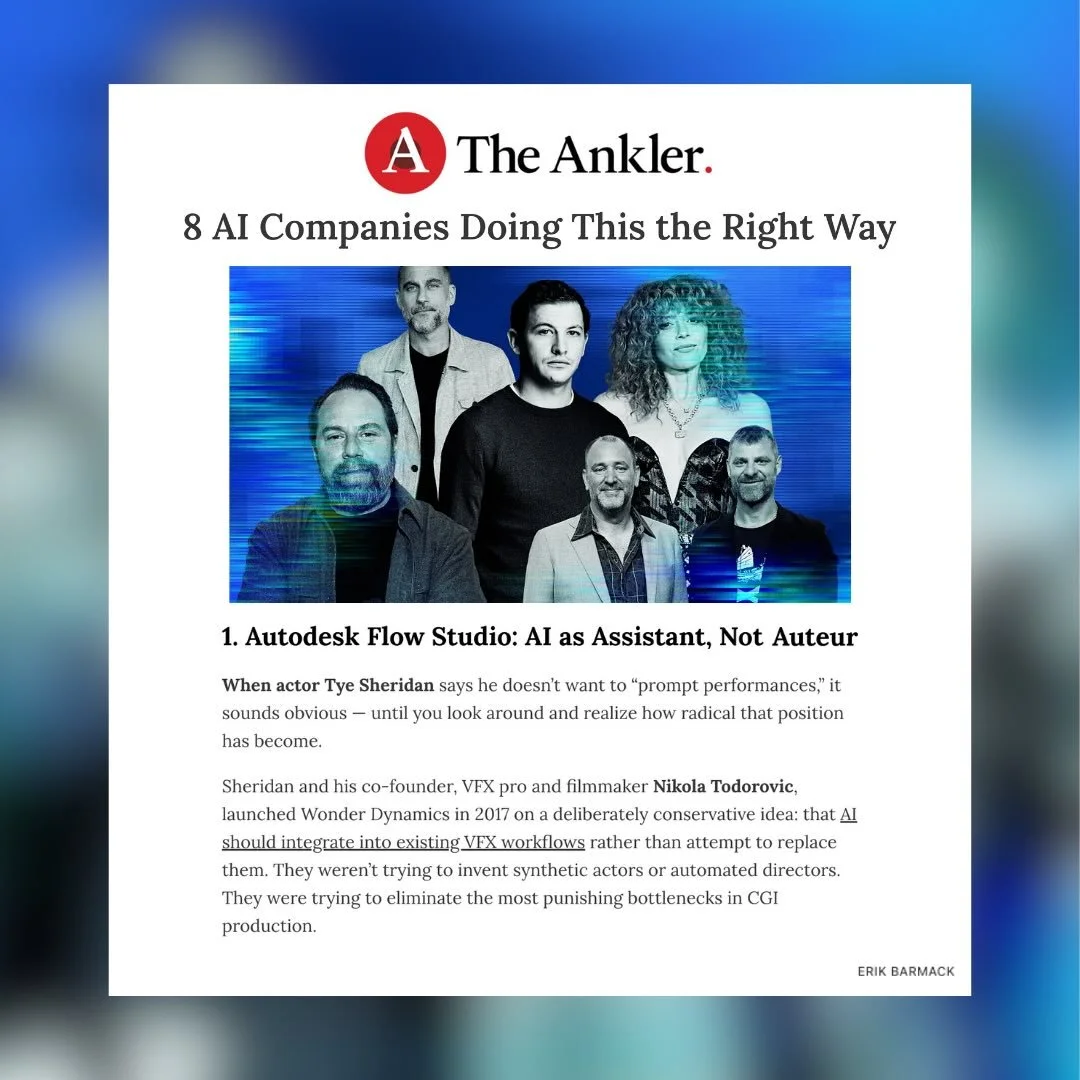 So proud to see our client @autodeskflowstudio earn the #1 spot in @theankler &lsquo;s roundup on companies that are using AI in Hollywood the right way 🎬✨

Built on the belief that AI should enhance (not replace!) human performance, Autodesk Flow S