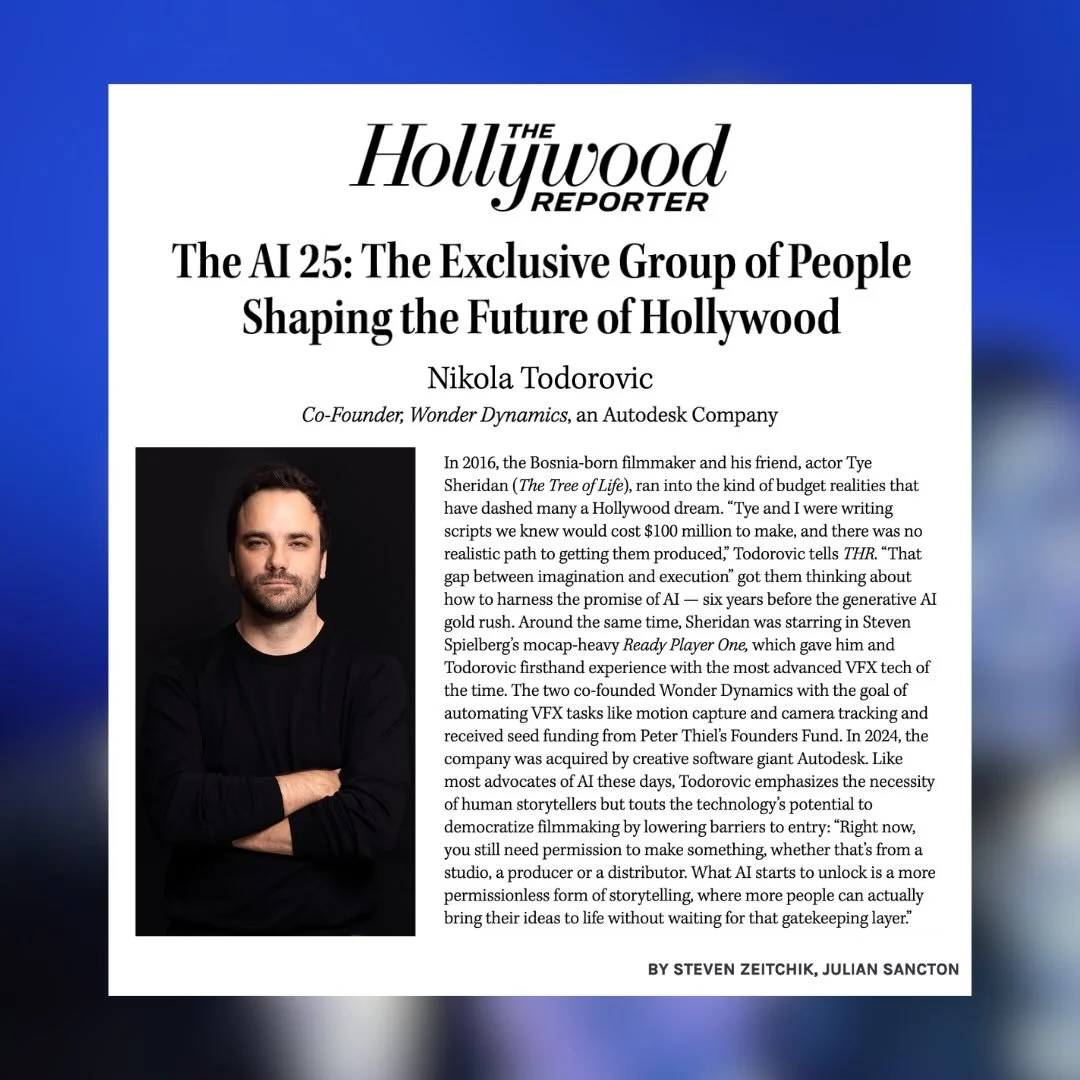 Excited to share that our client @nikola_todorovic3  has been named to @hollywoodreporter &lsquo;s prestigious AI 25 list! This is a huge honor and so well deserved. As the co-founder of Wonder Dynamics (an @autodesk company), he is acknowledged alon