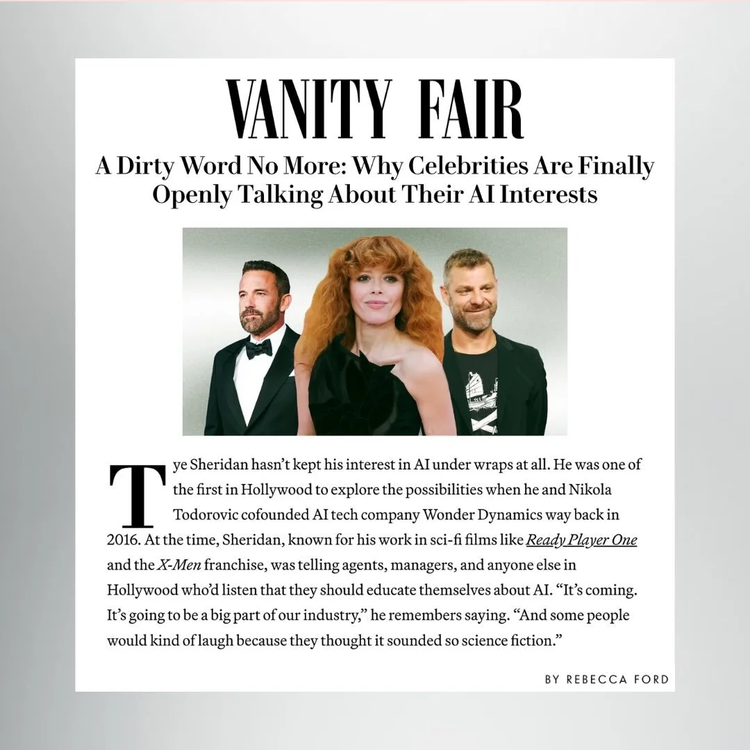 So excited to see our clients Tye Sheridan &amp; Nikola Todorovic, co-founders of Wonder Dynamics (an @autodesk company) featured in this @vanityfair piece. It spotlights the growing wave of actors and industry vets helping shape where AI is headed i