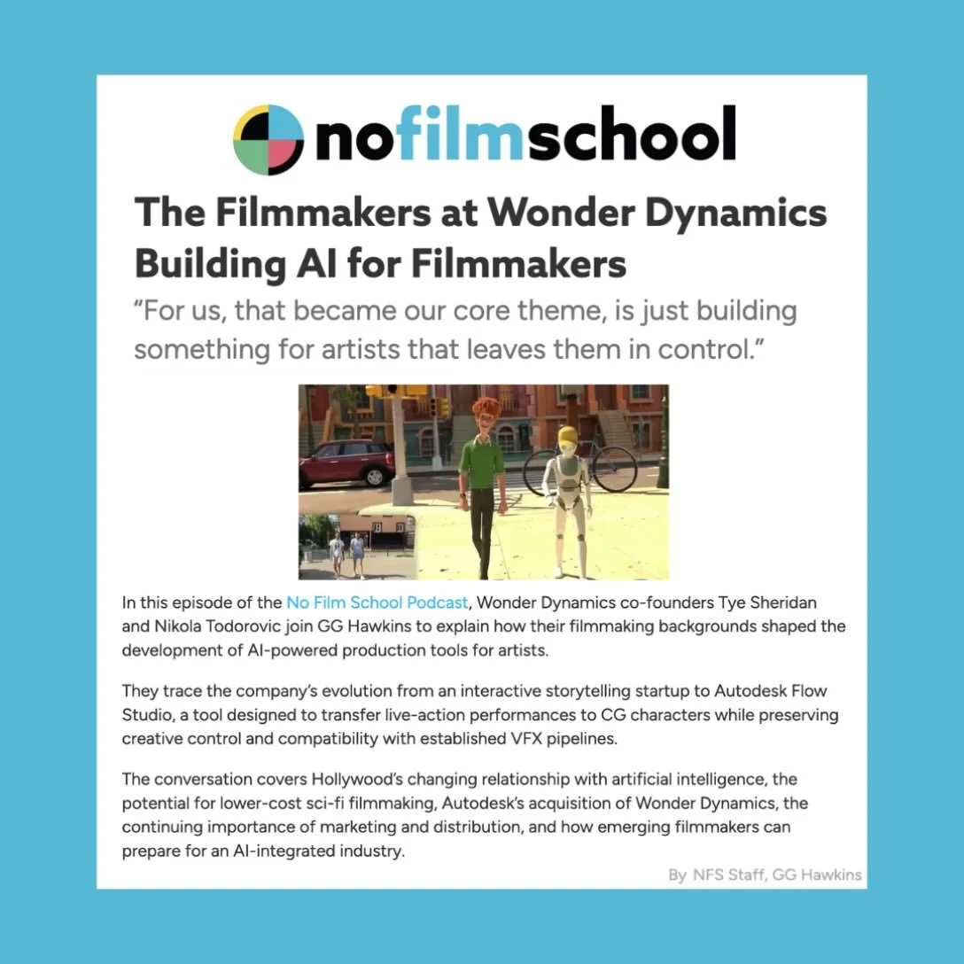 Tye Sheridan &amp; @nikola_todorovic3 joined @nofilmschool with @lostingraceland to chat @autodeskflowstudio , their filmmaking journeys, the evolution of AI in film, and what&rsquo;s next for VFX production 🎞️

Loved seeing this conversation come t