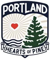 Portland Hearts of Pine logo with a pine tree, a heart, and waves.