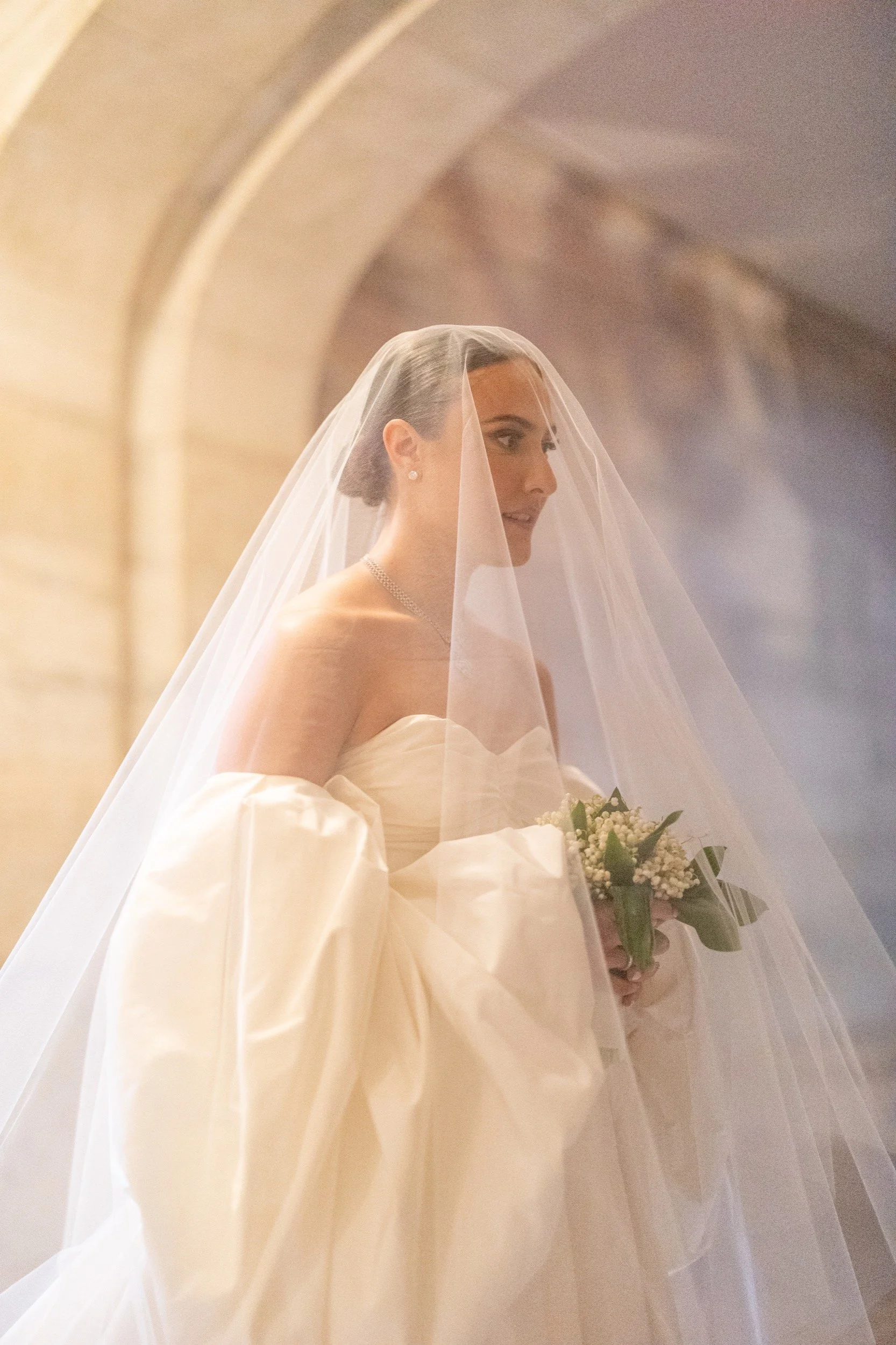A bride at the New York Public Library waits to walk down the aisle. 