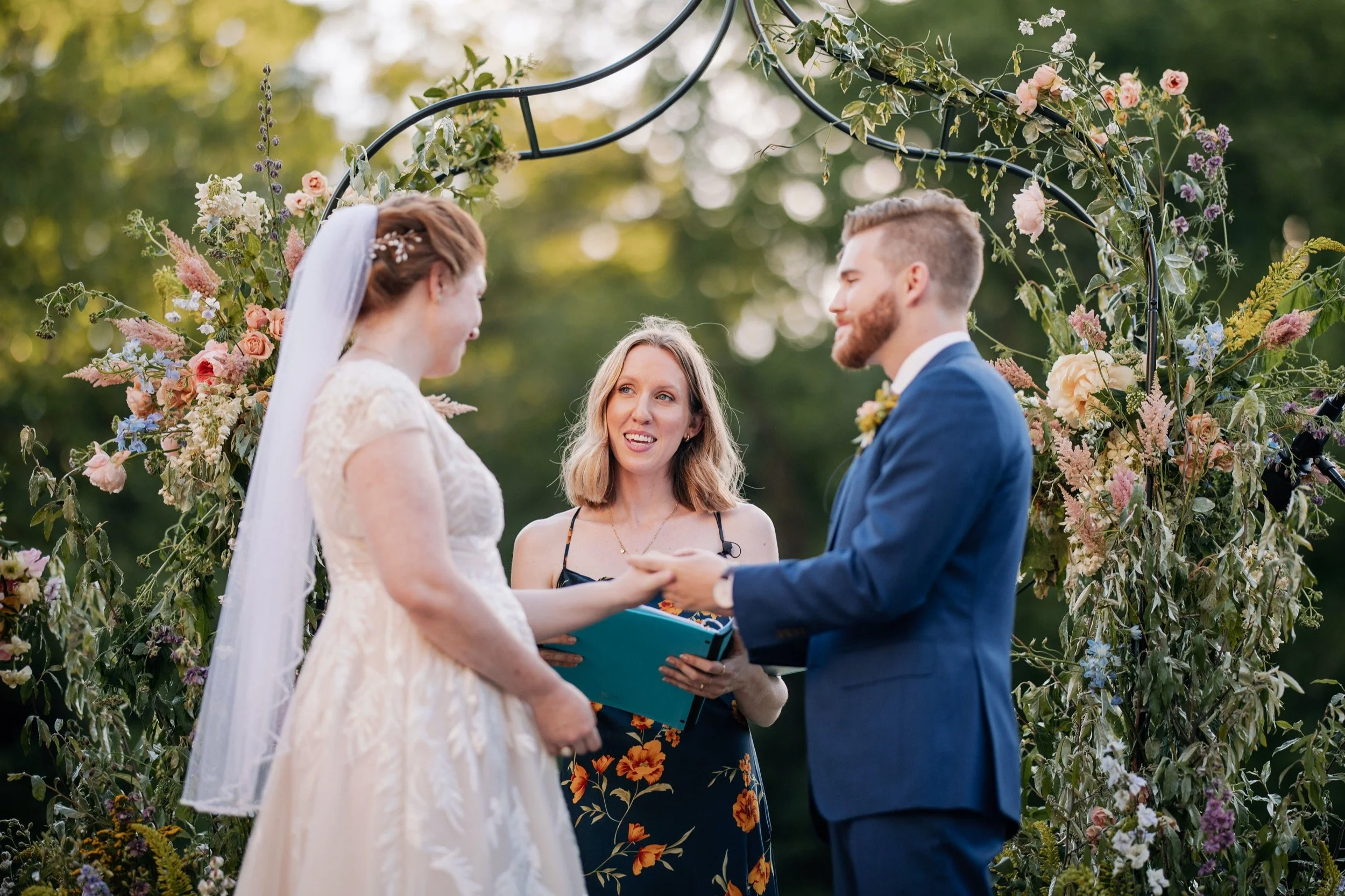 A garden wedding ceremony in Brooklyn in the summer.