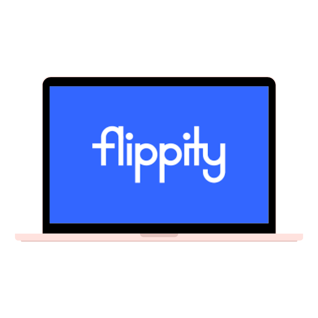 Illustration of a laptop displaying the Flippity logo on the screen.